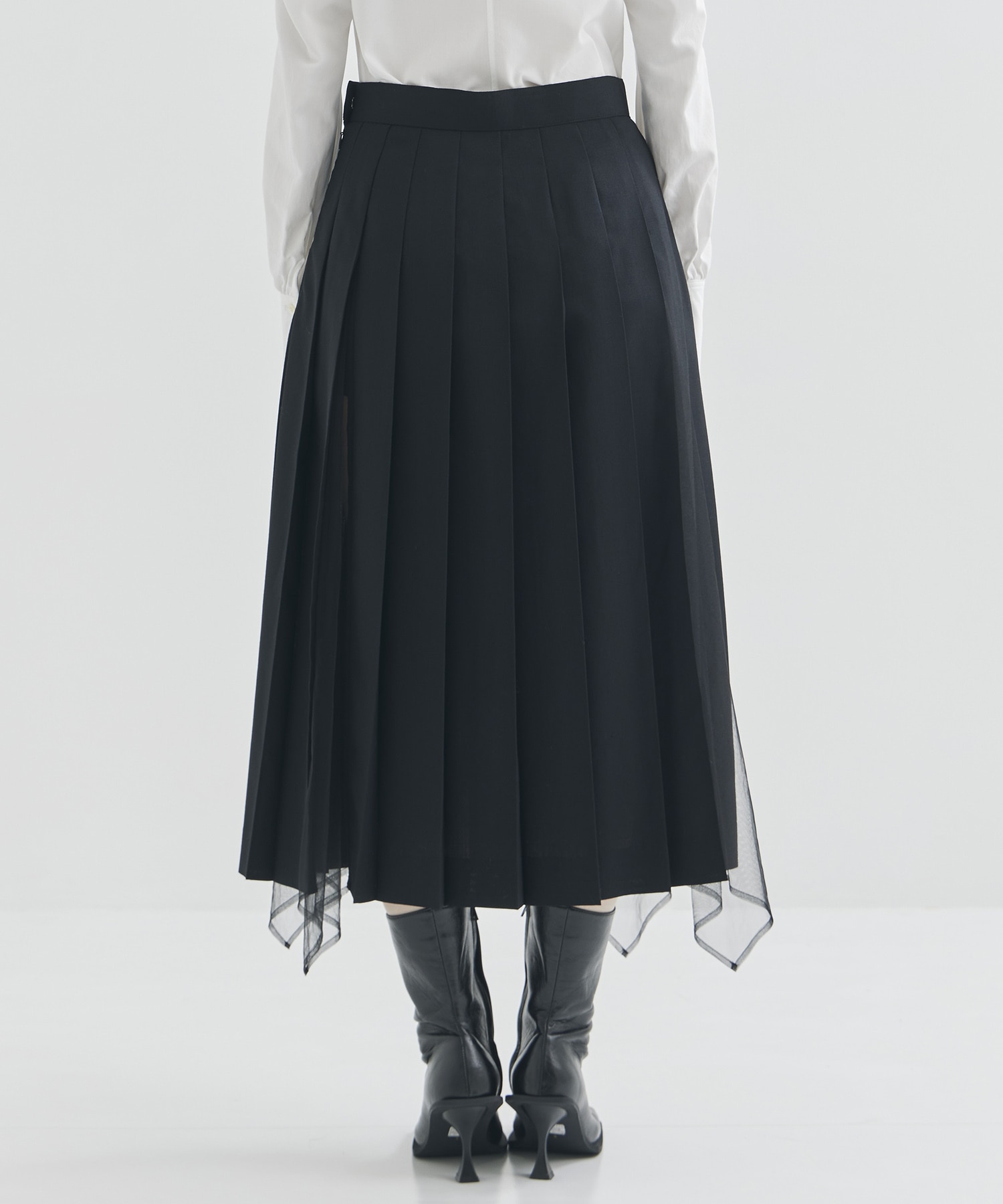 WOOL & TULLE COMBINED PLEATED SKIRT FETICO