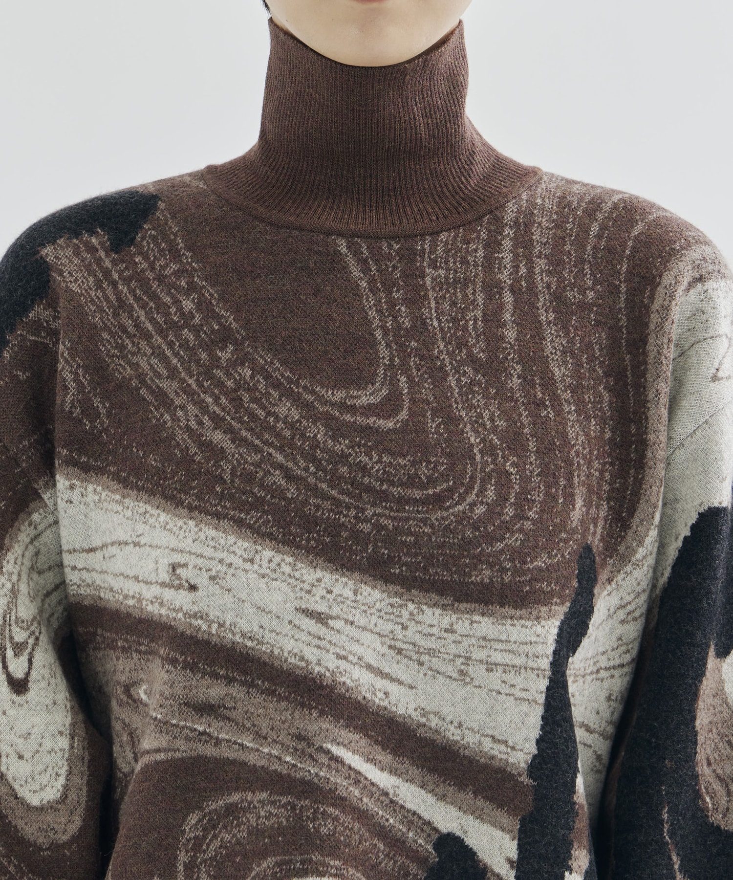 Marble Pattern High Neck Knitted Top Mame Kurogouchi