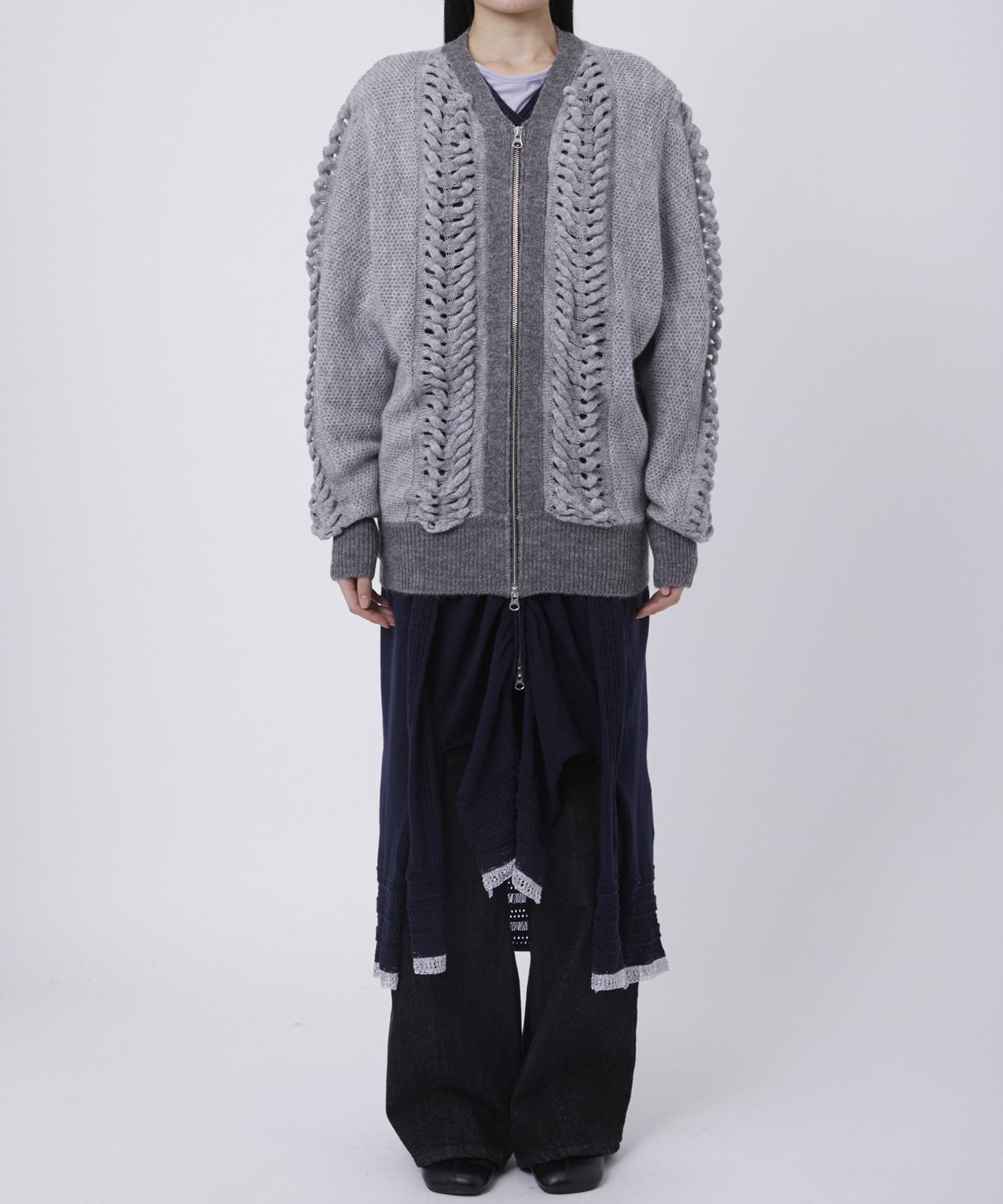 ウールモヘアZIP Knit Cardigan PEIEN