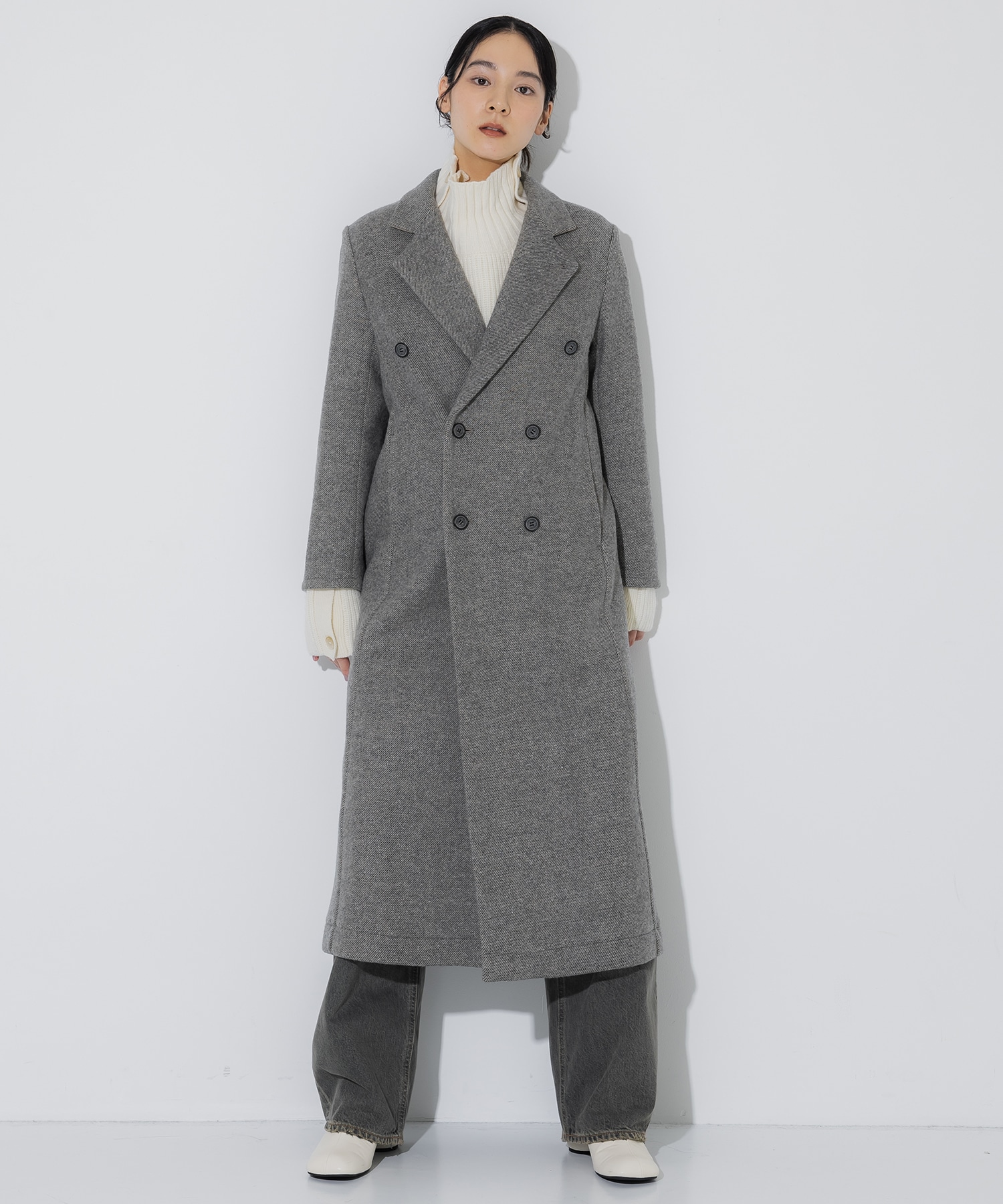 Silk Nep Double Breasted Coat STUDIOUS