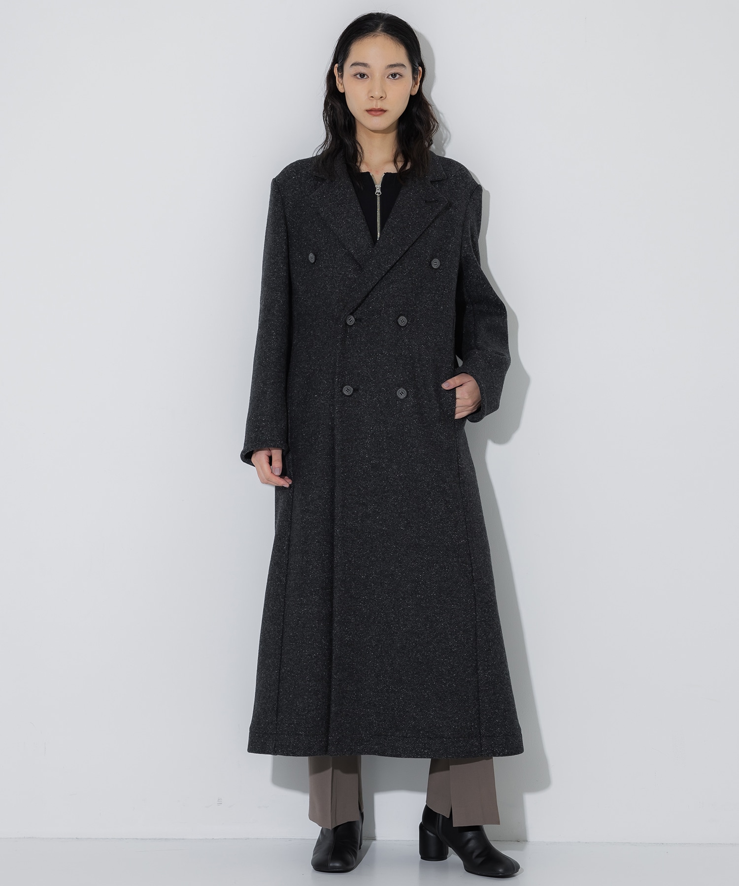 Silk Nep Double Breasted Coat STUDIOUS