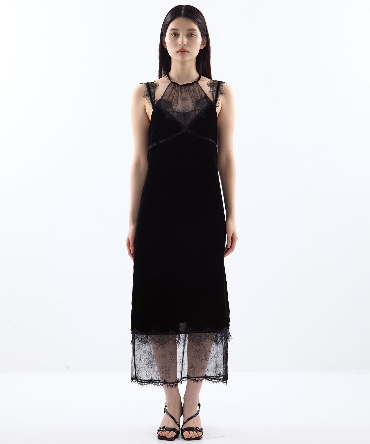 flower lace black velour camisole dress tanakadaisuke