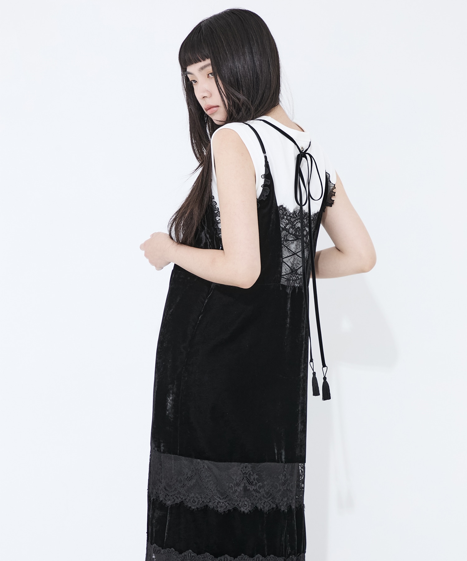 別注black lace velour camisole dress tanakadaisuke