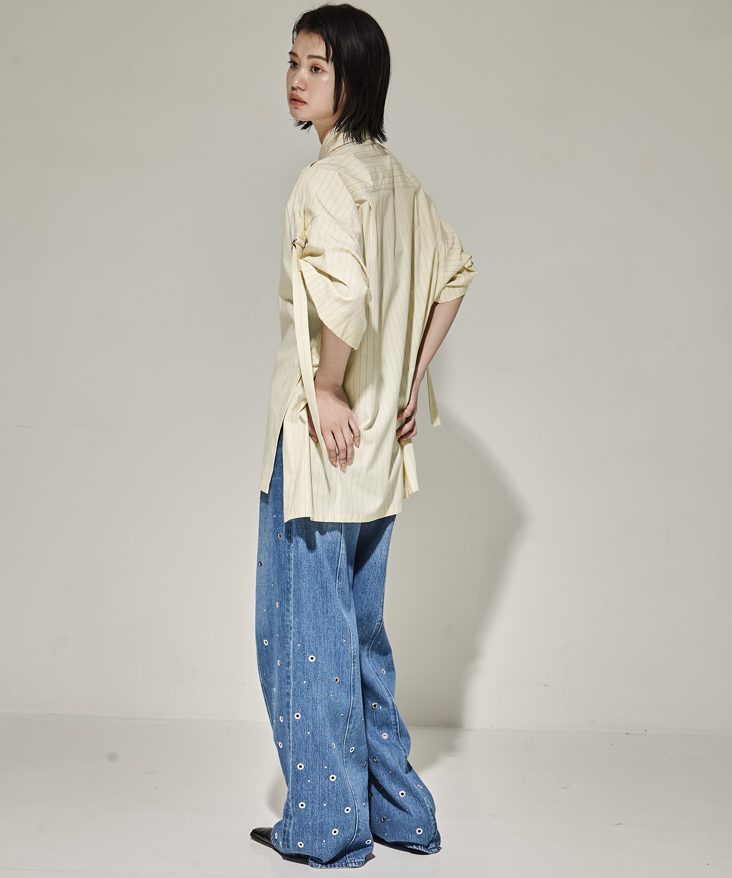 ORGANIC COTTON DENIM WIDE-LEG JEANS WITH STUDS FETICO
