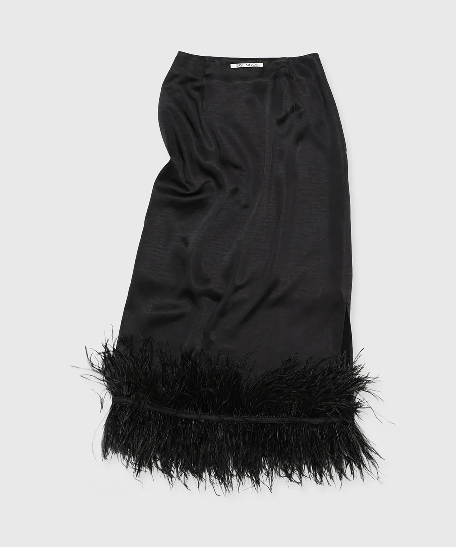 FEATHER TRIM SATIN SKIRT JOSEMOON