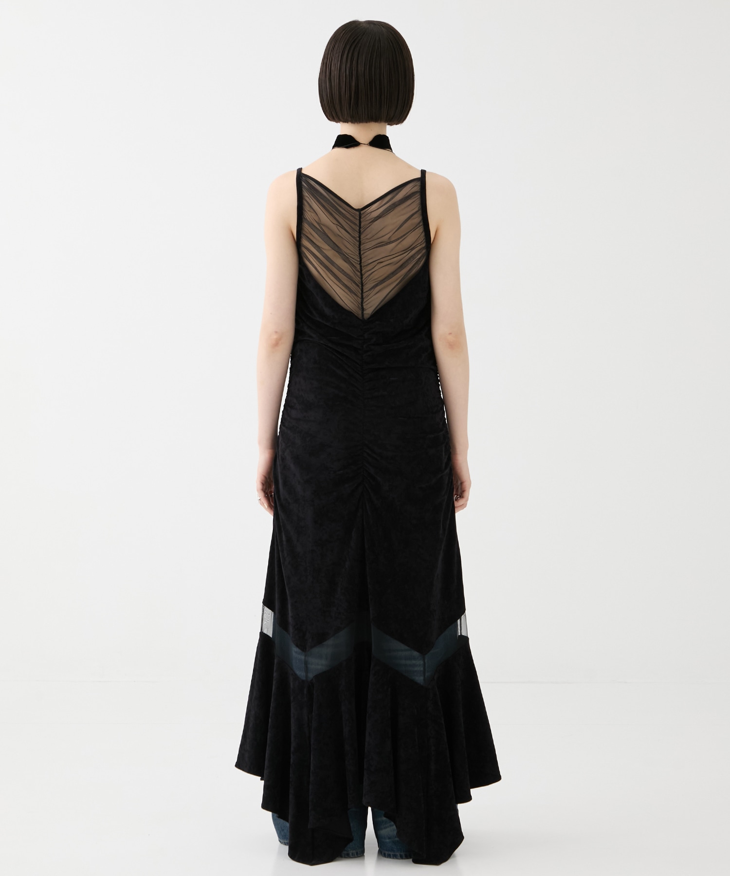 別注 VELOUR SHEER CUT HEM DRESS FETICO