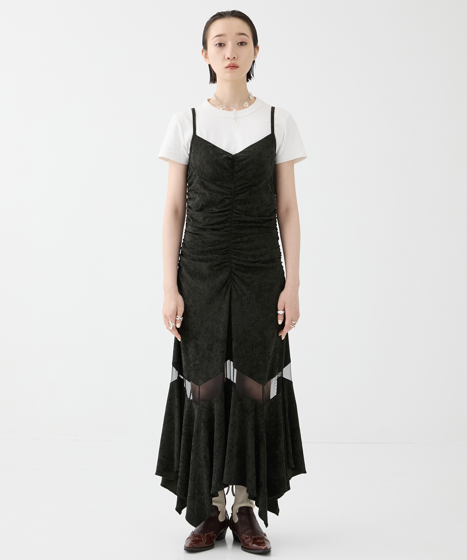 別注 VELOUR SHEER CUT HEM DRESS FETICO