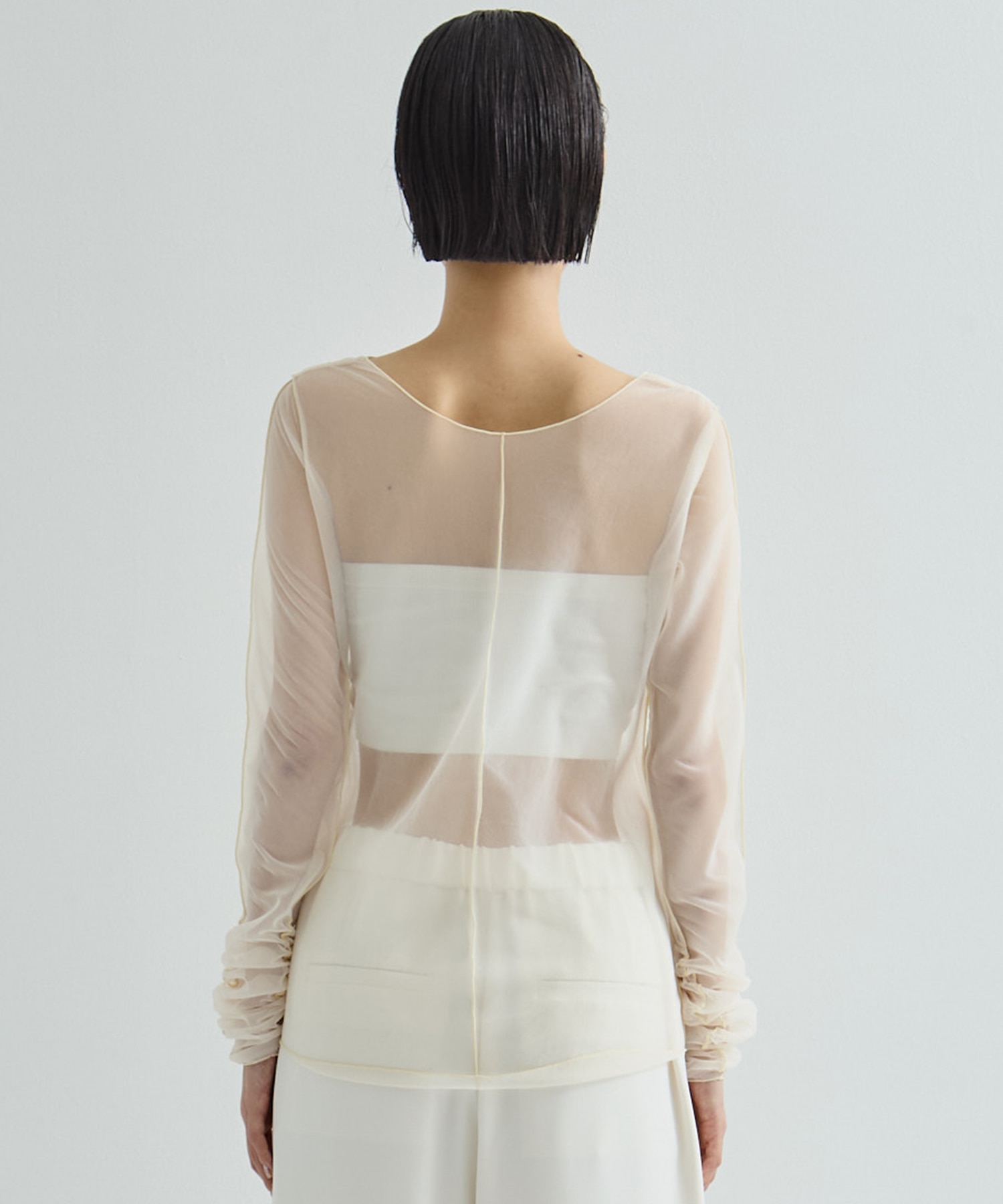 Gathered Sleeve Sheer Top STUDIOUS