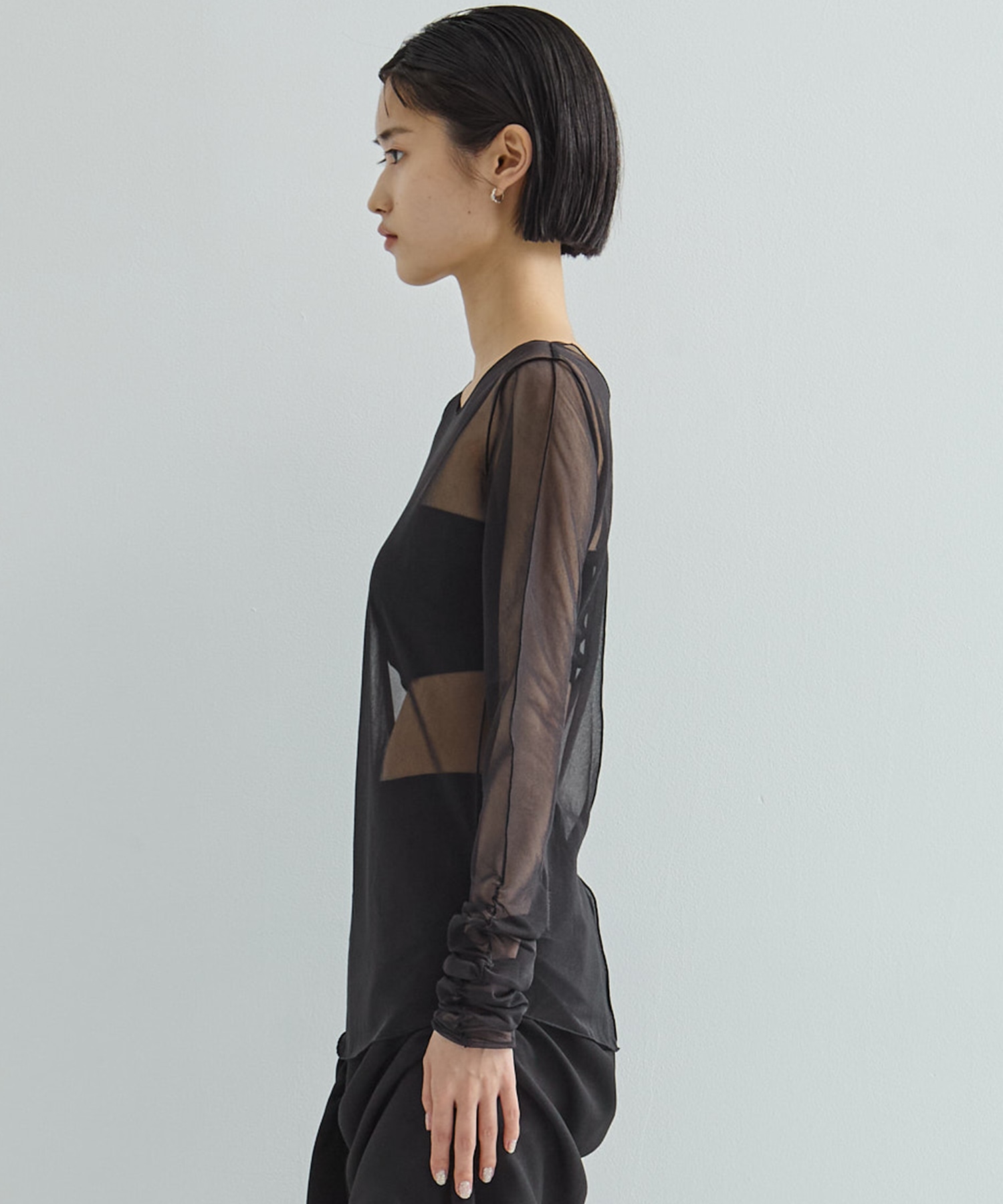 Gathered Sleeve Sheer Top STUDIOUS