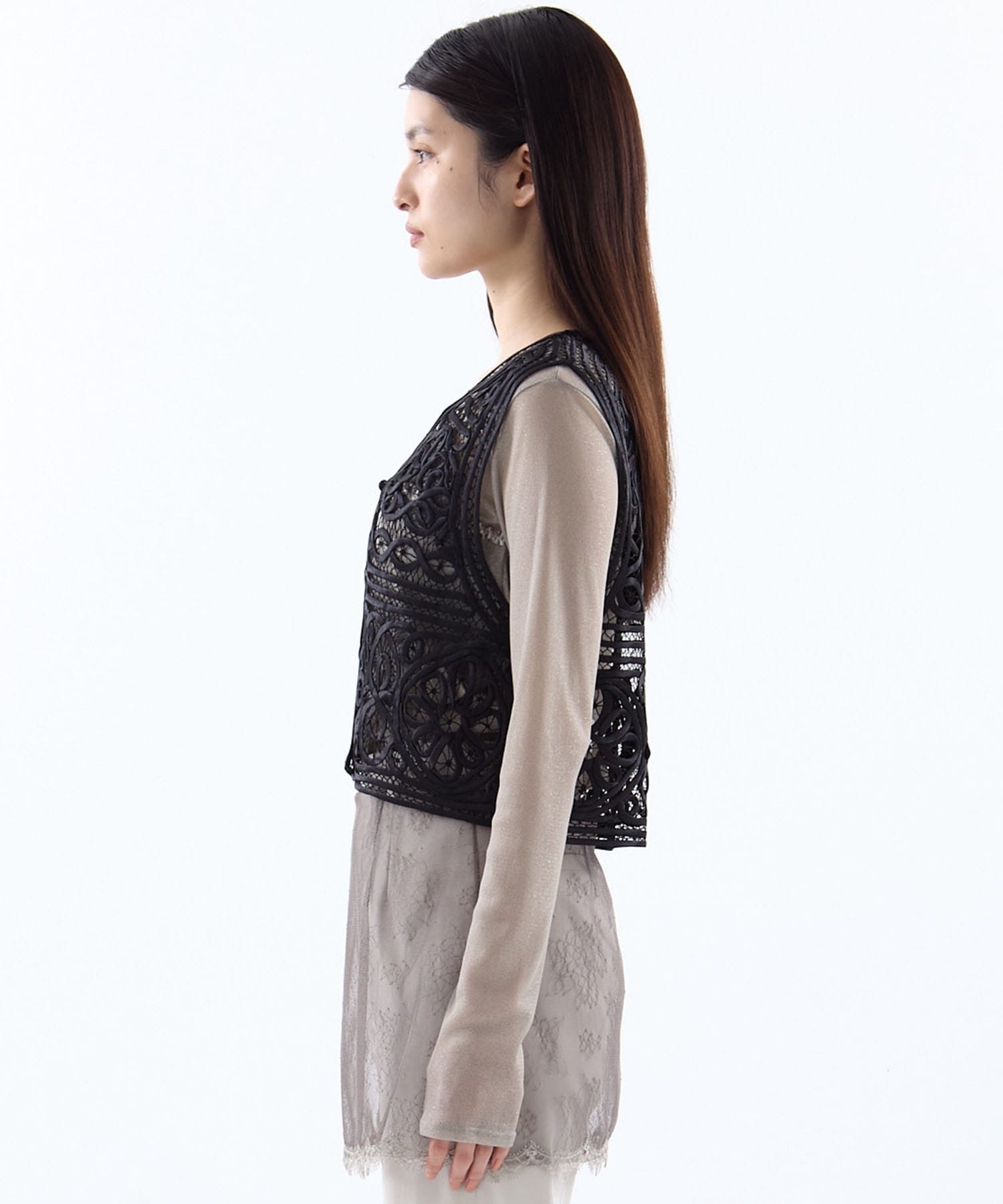 2WAY SATIN BATTEN  LACE VEST AMERI