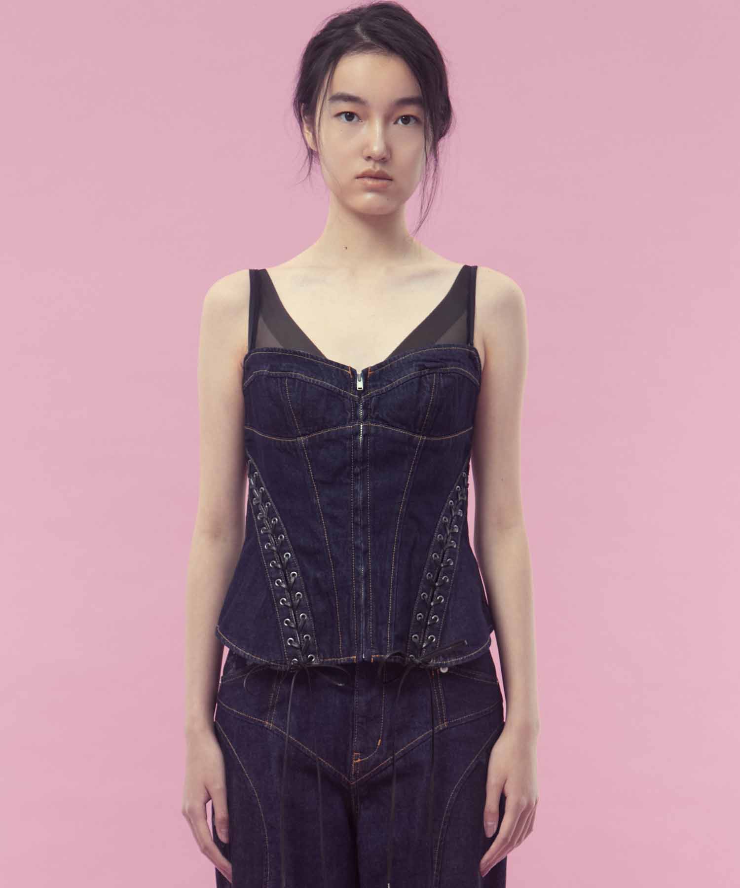 Lace up denim bustier FETICO