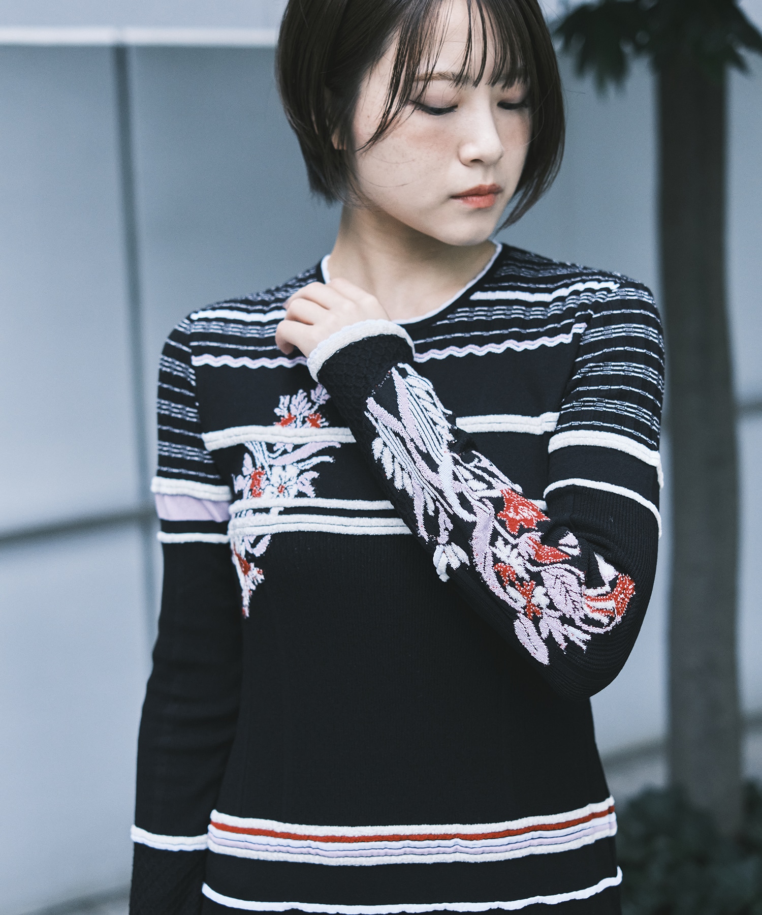 Floral Motif Intarsia Knitted Dress Mame Kurogouchi