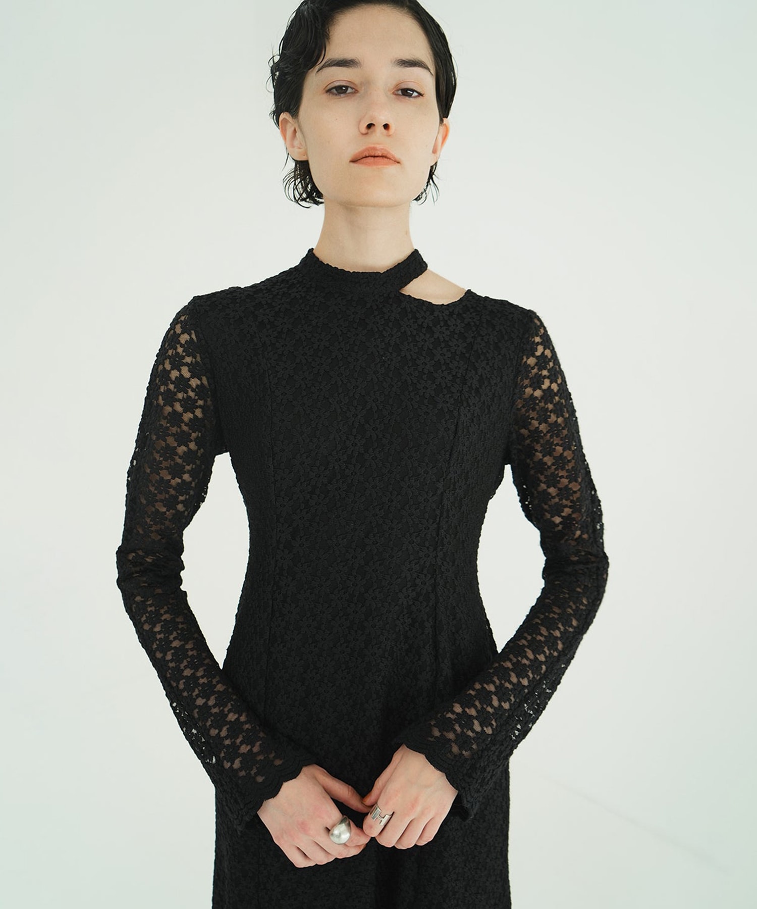 3D FLOWER LACE SLASH NECK ONEPIECE CLANE