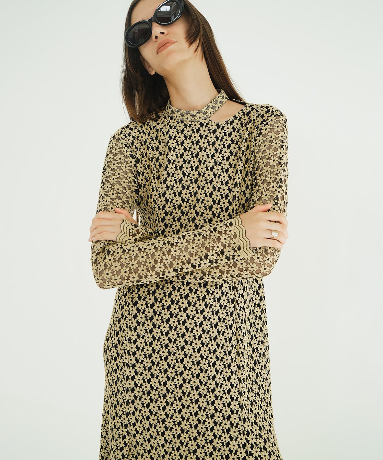 3D FLOWER LACE SLASH NECK ONEPIECE CLANE