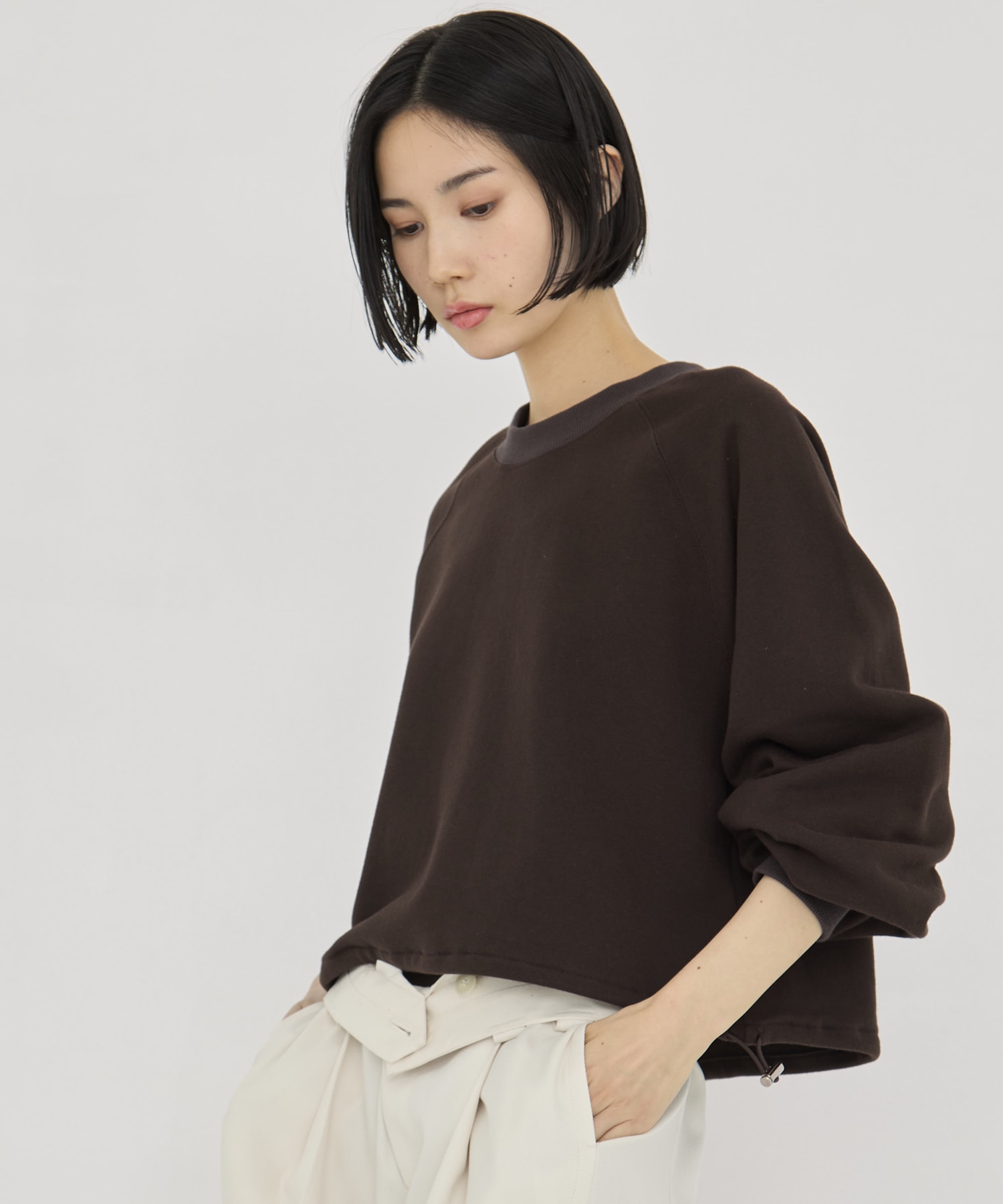 DRAWSTRING GATHER SLEEVE SWEAT SHIRT STUDIOUS