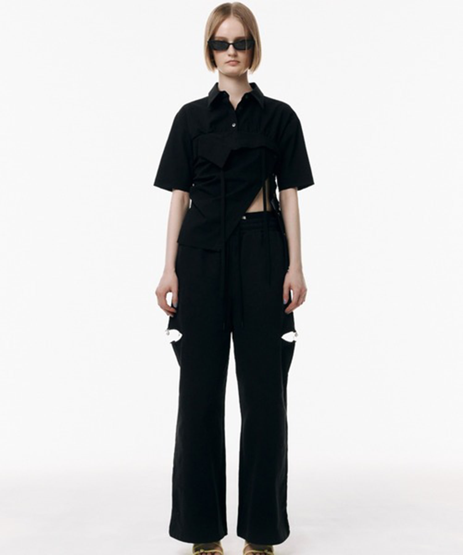 SLIT SWEAT PANTS with PEARL(36 BLACK): JOSEMOON: WOMENS