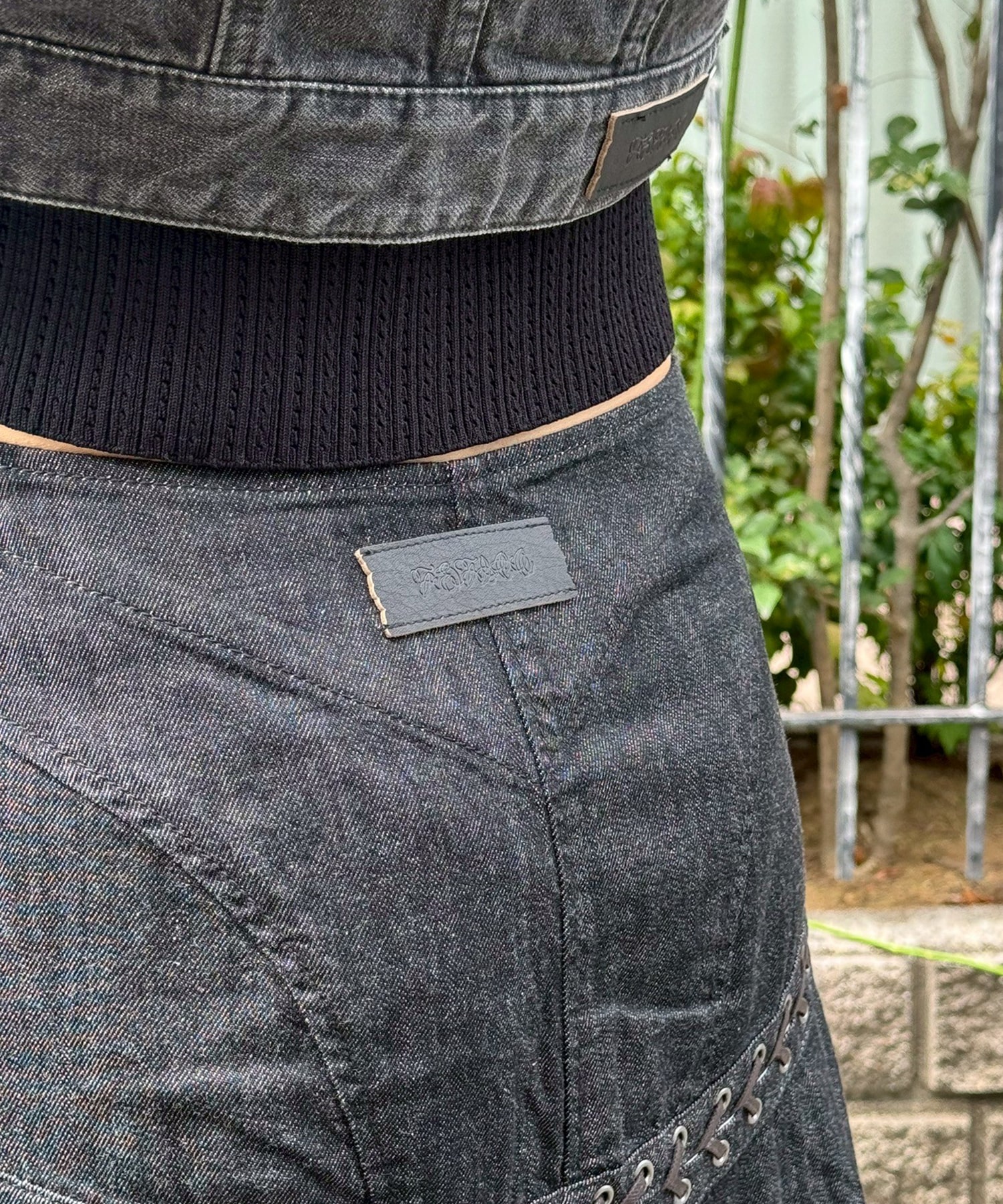Lace up denim flare skirt FETICO