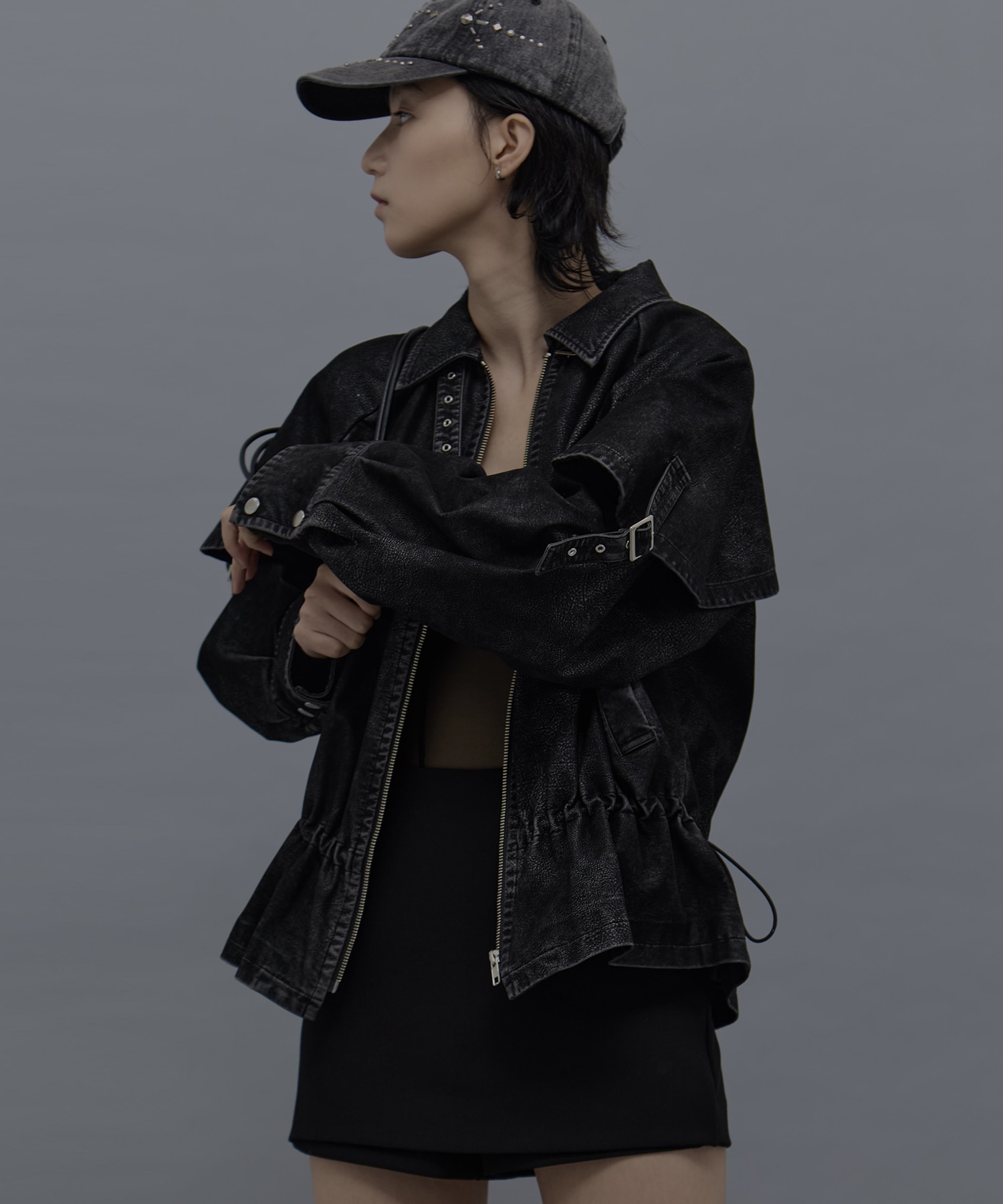 drawstring fade leather blouson tanakadaisuke