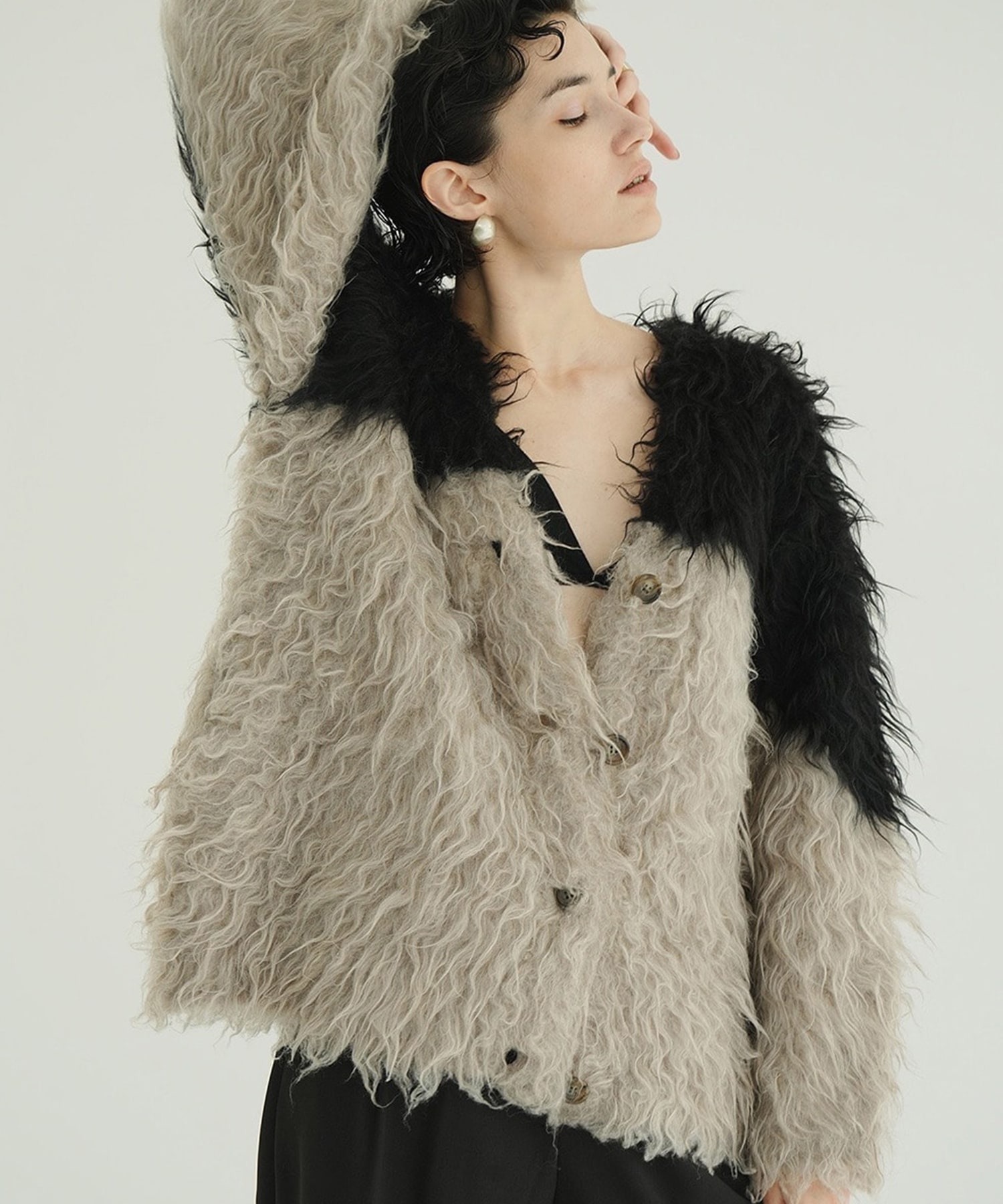 BI COLOR SHAGGY KNIT CARDIGAN CLANE