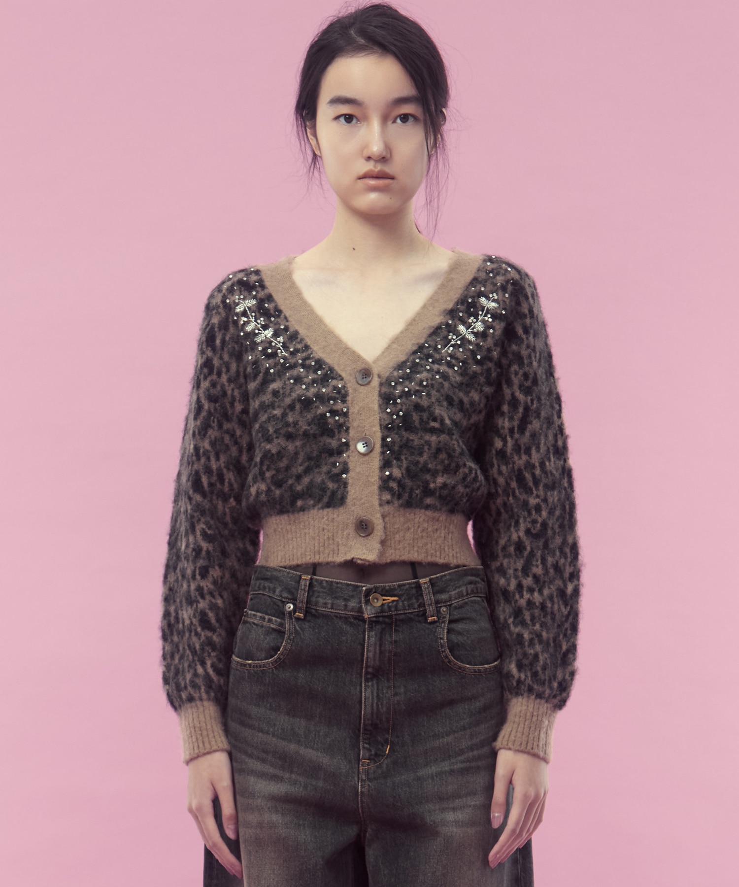 Jacquard-knit V-neck cardigan FETICO