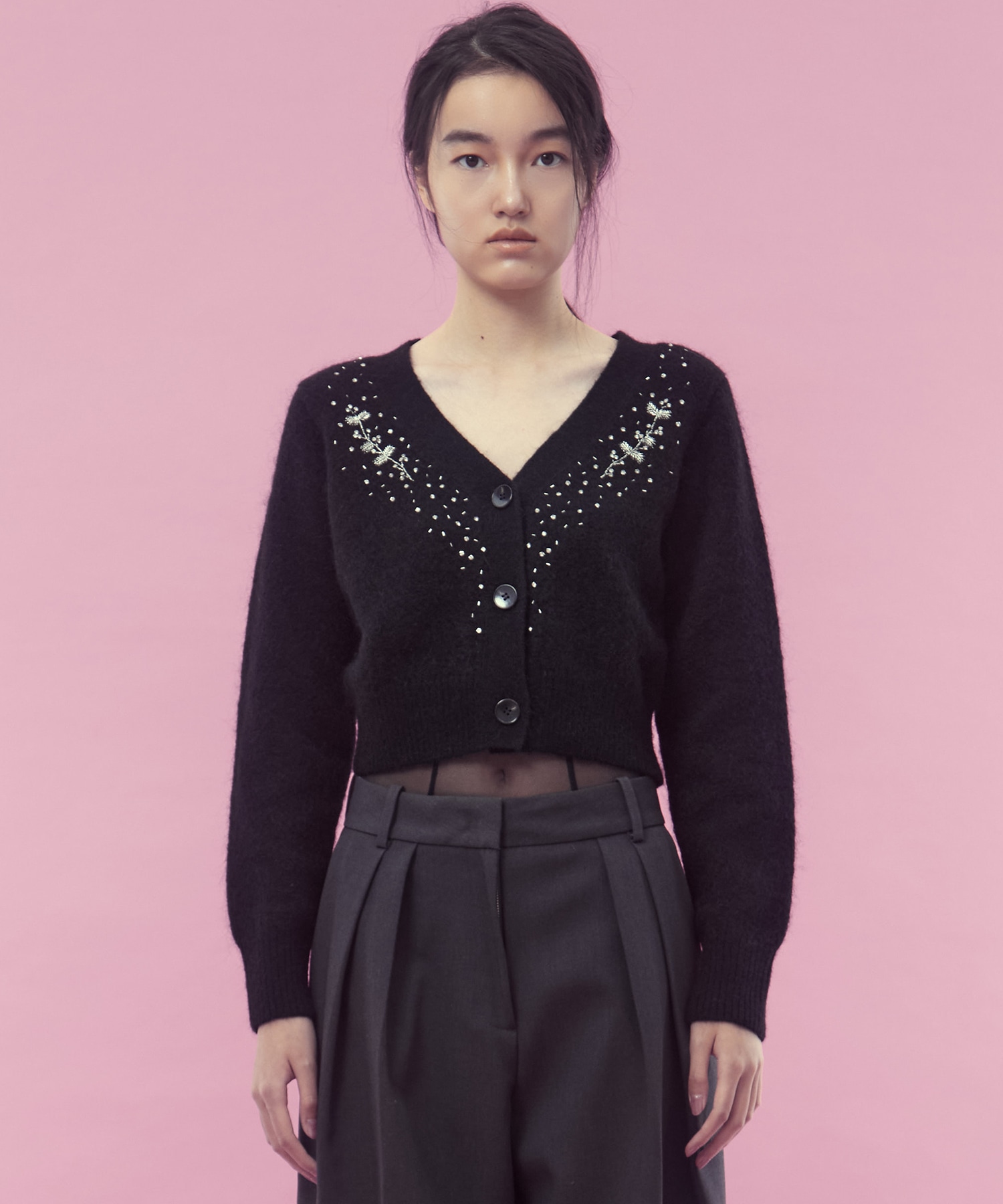 Jacquard-knit V-neck cardigan FETICO