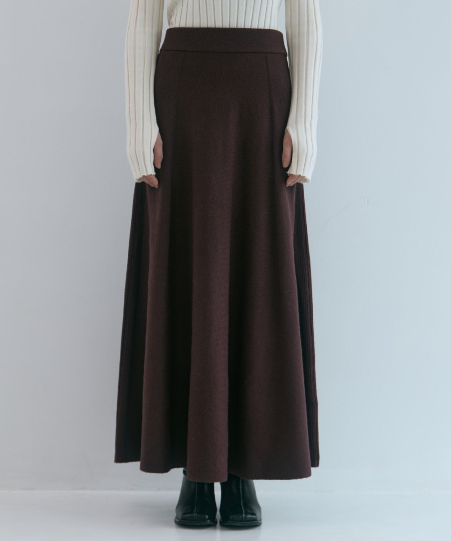 別注 CASHMERE FLARE LONG SKIRT WRAPINKNOT