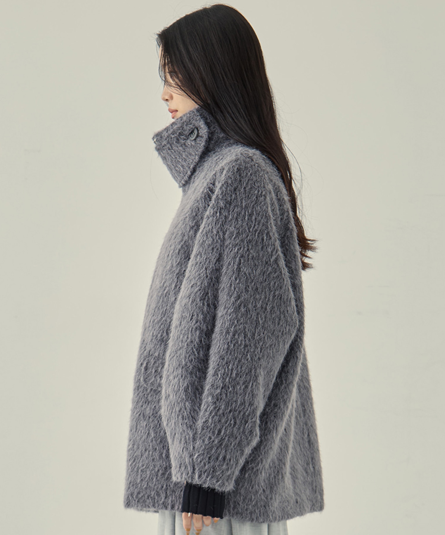 STAND COLLAR SHAGGY MIDDLE COAT STUDIOUS