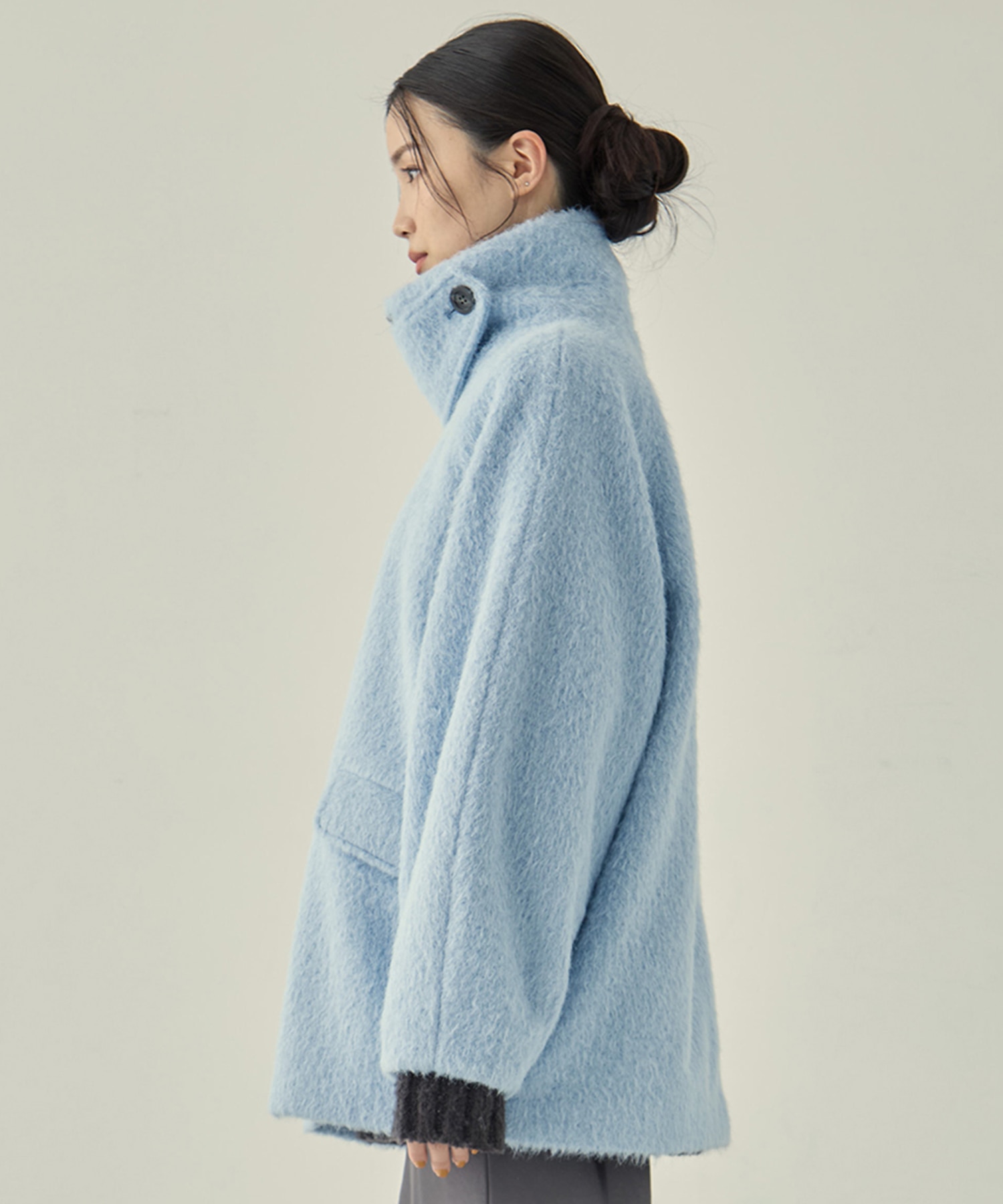 STAND COLLAR SHAGGY MIDDLE COAT STUDIOUS