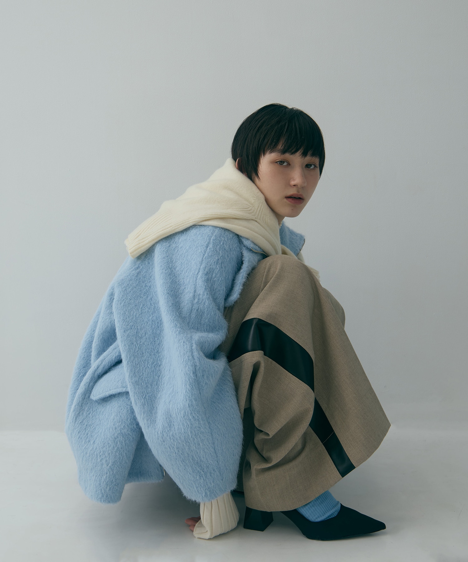 【WEB限定カラー】STAND COLLAR SHAGGY MIDDLE COAT STUDIOUS