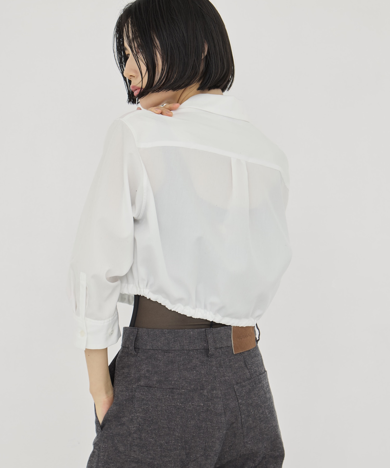CROPPED COTTON OPEN-COLLAR SHIRT CINOH