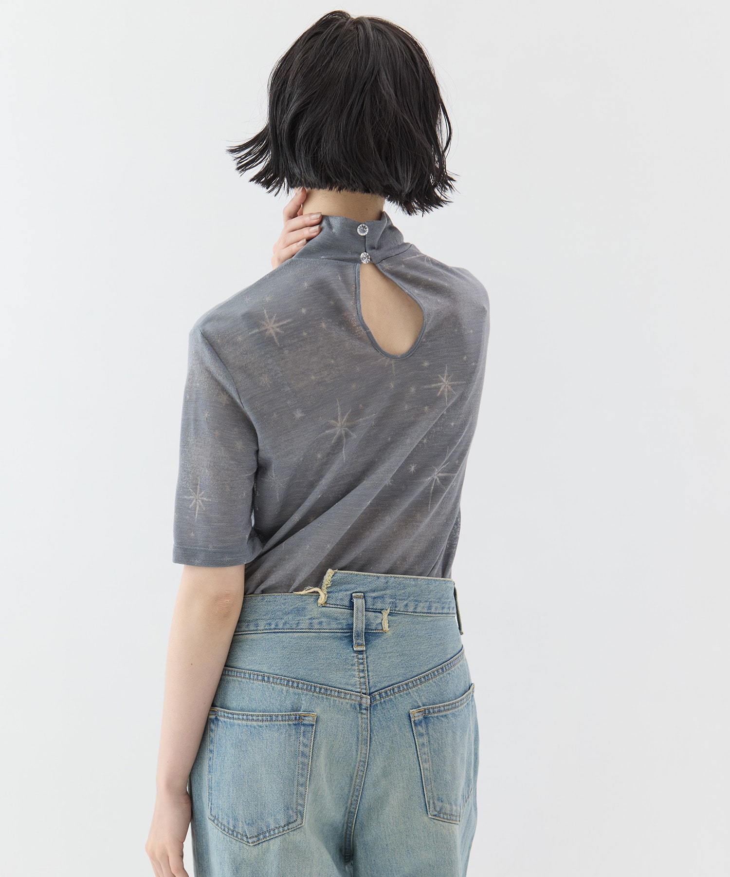 Starry Jersey Short Sleeve Sheer Top Mame Kurogouchi