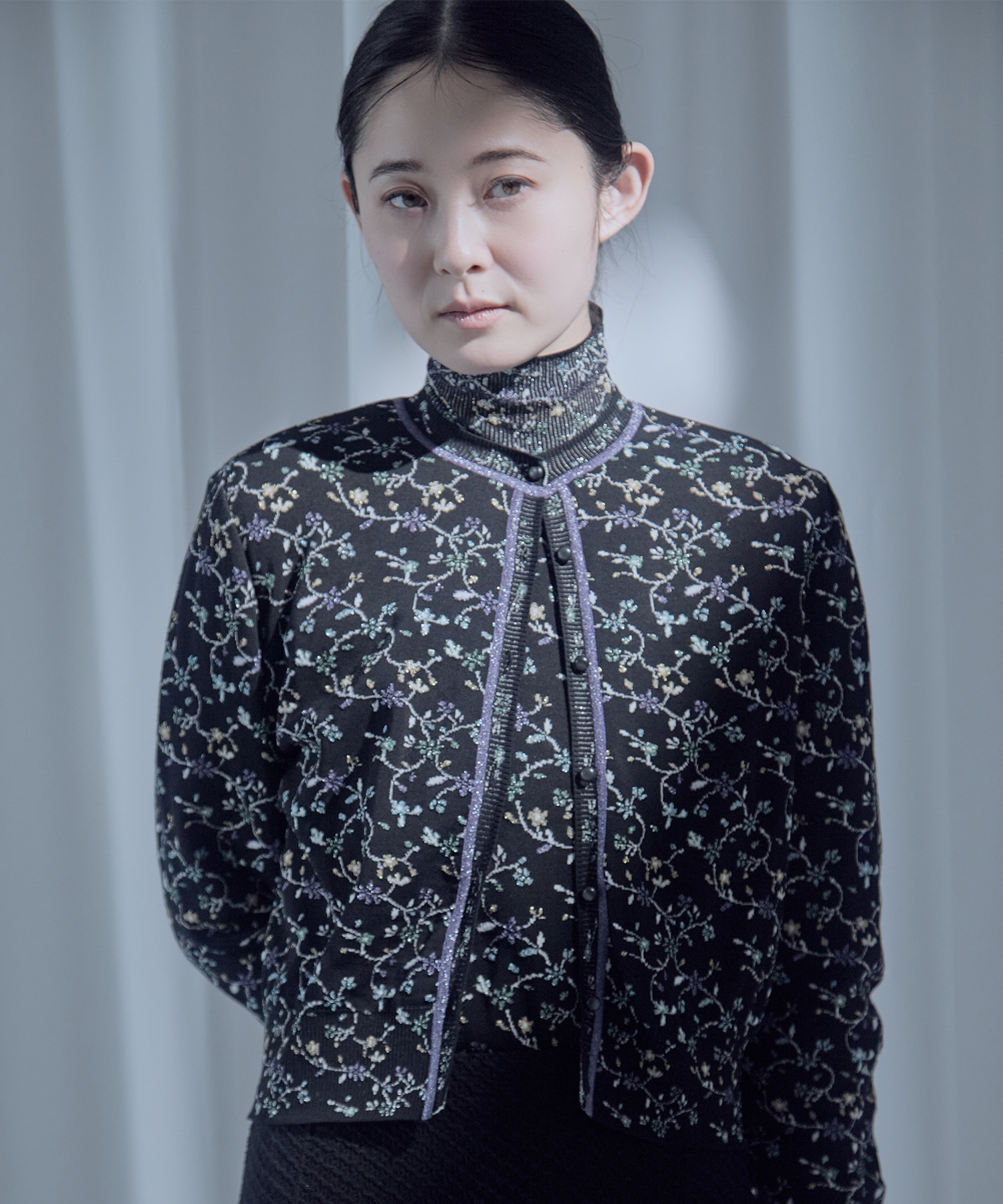 Floral Motif Glitter Knit Cardigan Mame Kurogouchi