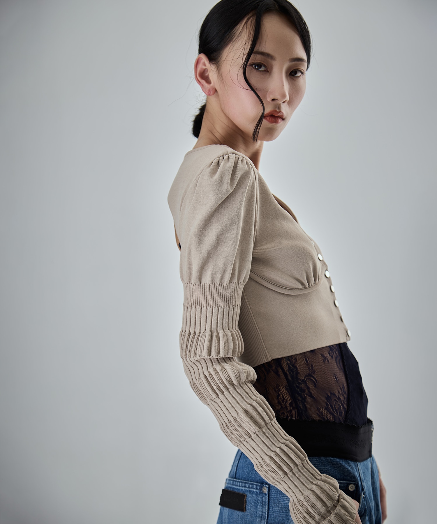 別注 STRIPE KNIT SHORT CARDIGAN FETICO