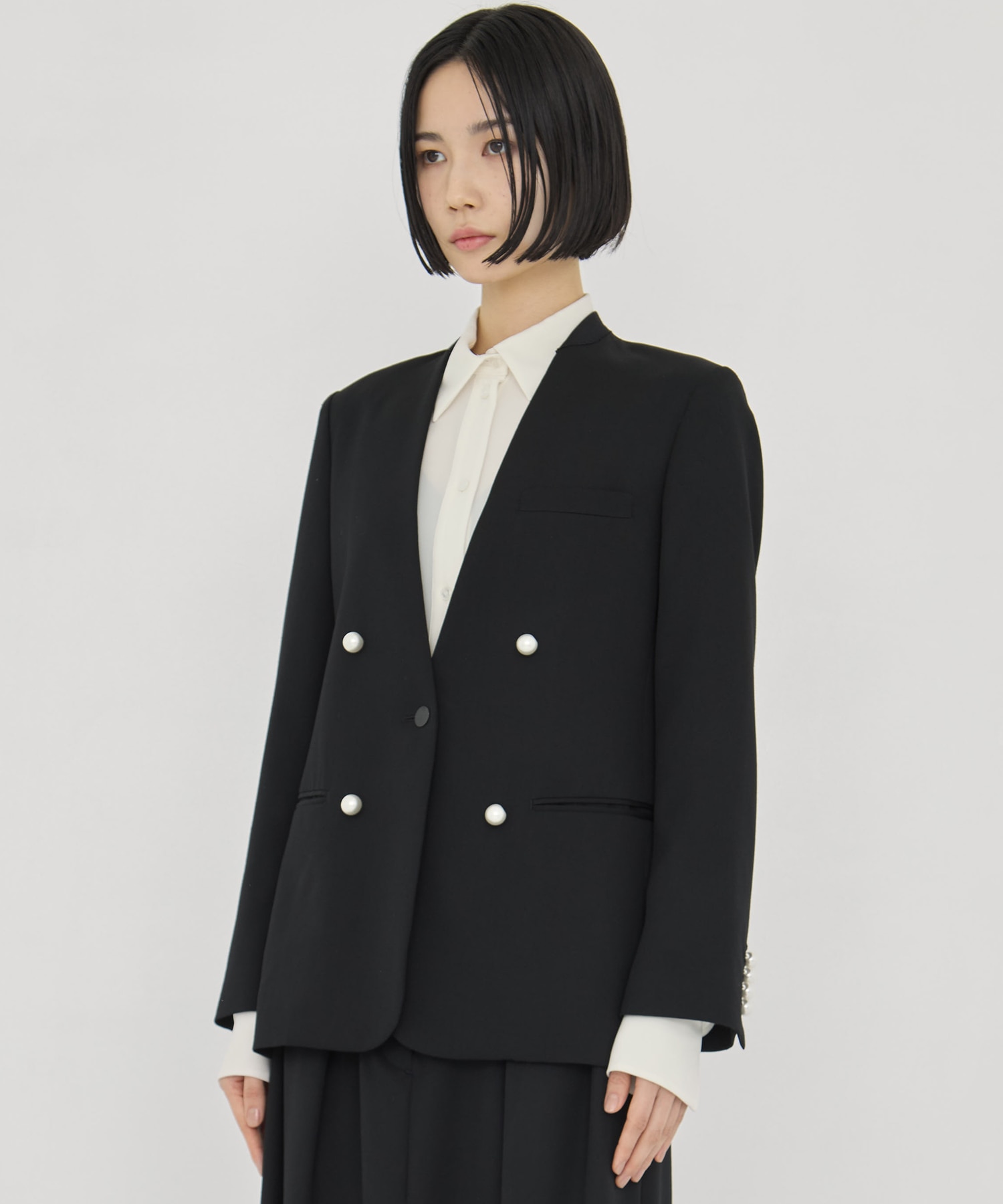 BLACK FORMAL NO COLLAR JACKET CINOH