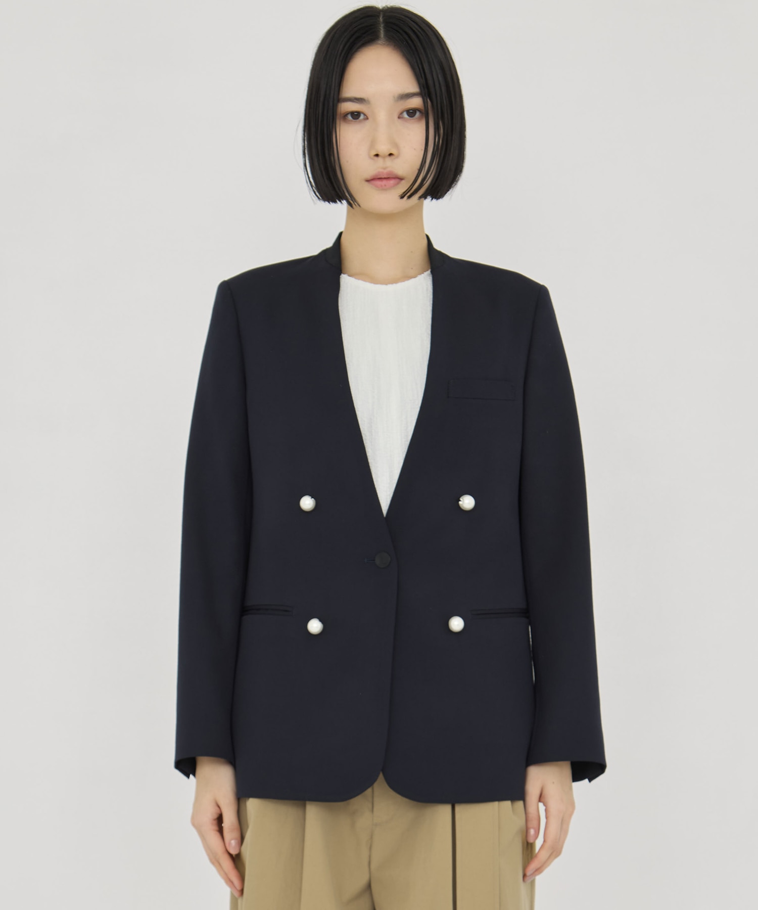 BLACK FORMAL NO COLLAR JACKET CINOH