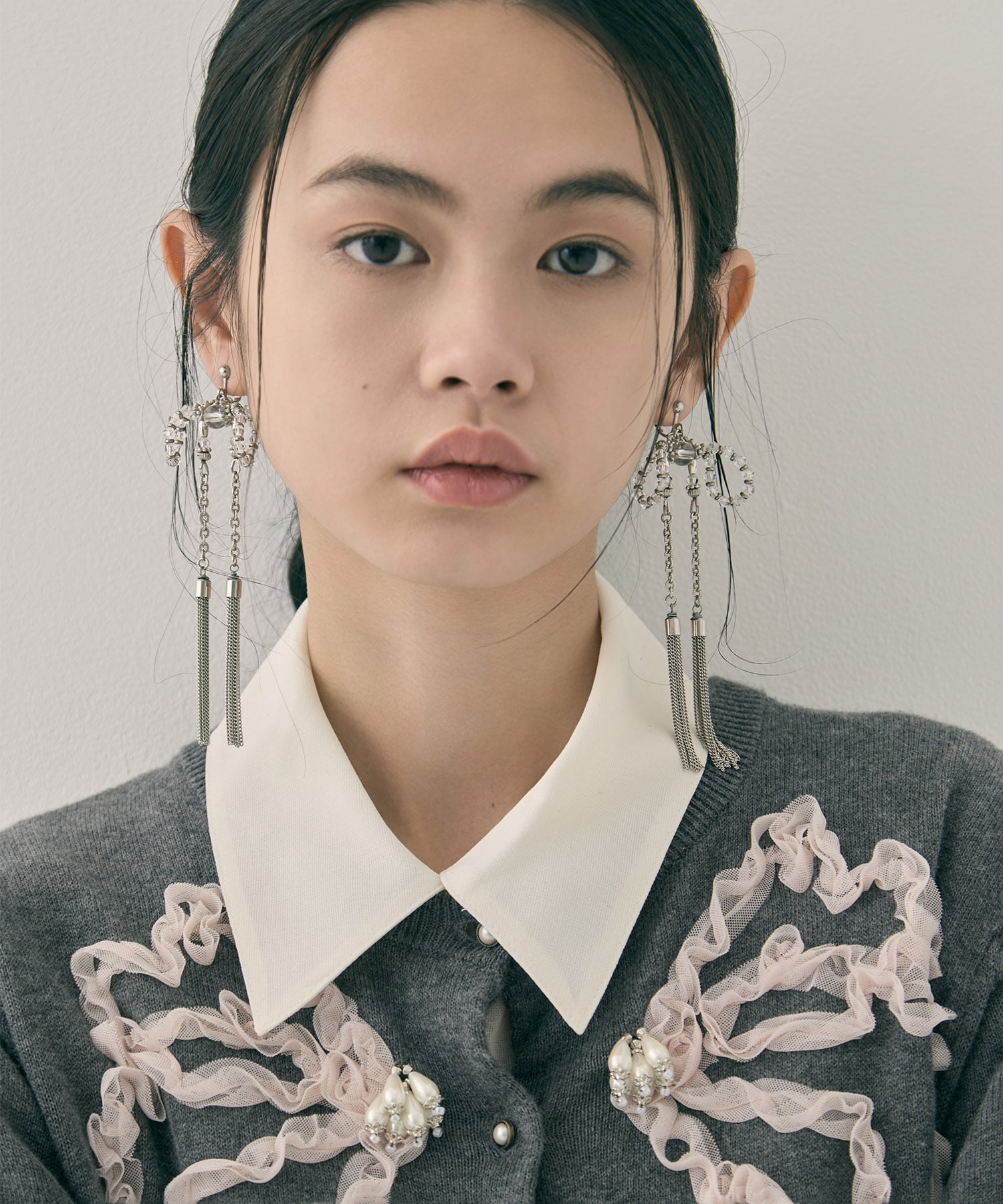 crystal ribbon chain earings tanakadaisuke