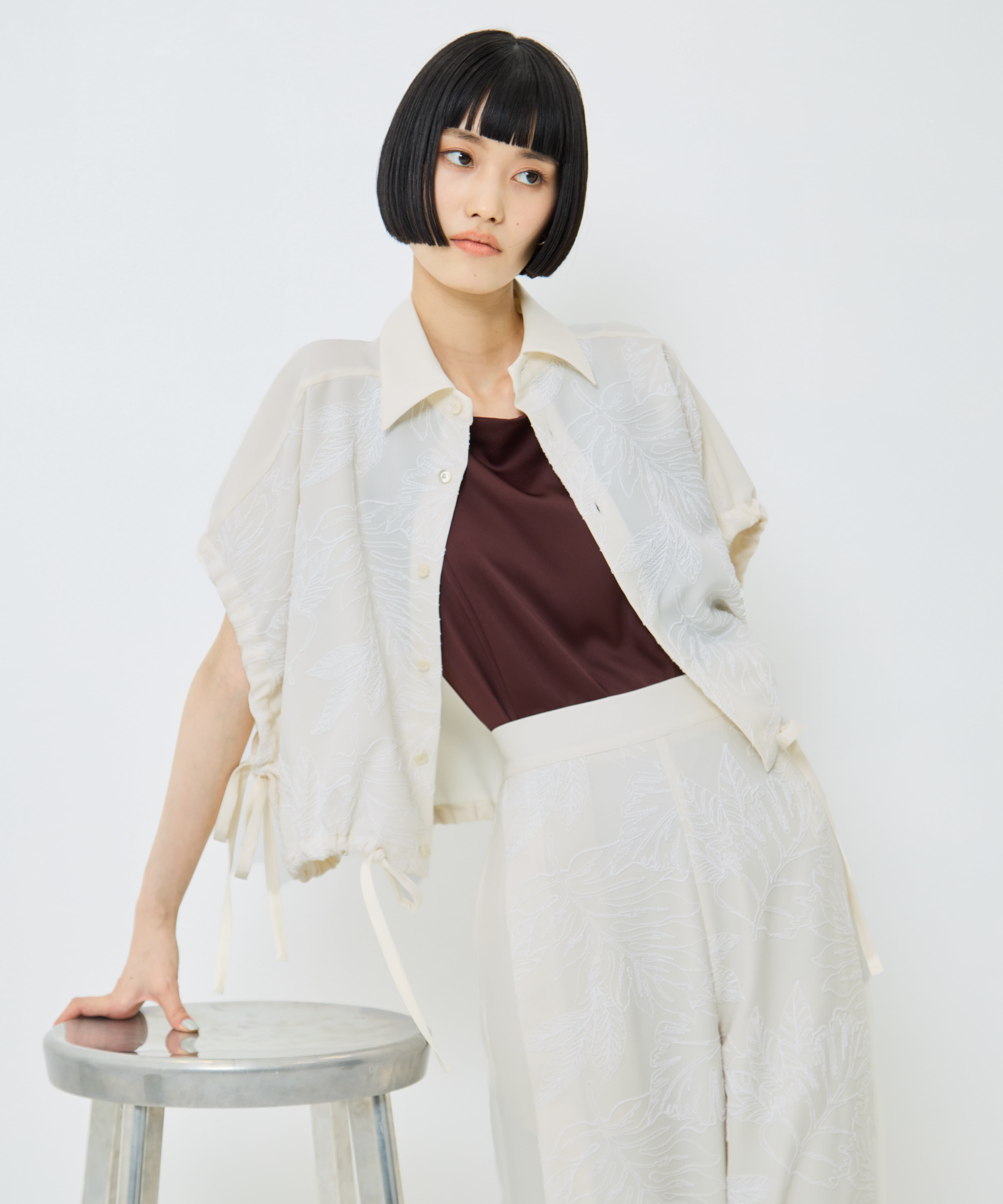 別注 FLOWER LACE GATHER SLEEVE SHIRT UJOH