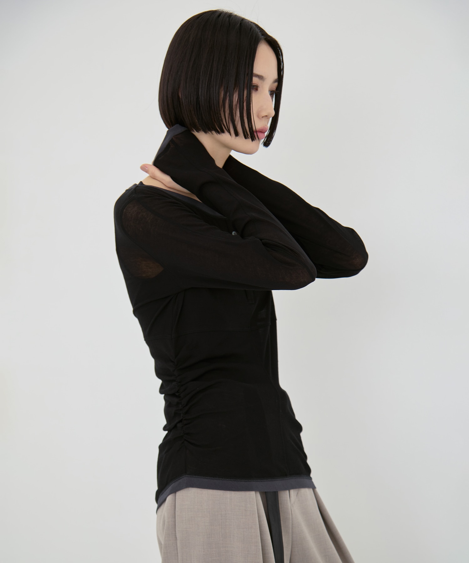 2way Sheer Cotton Long Tee STUDIOUS