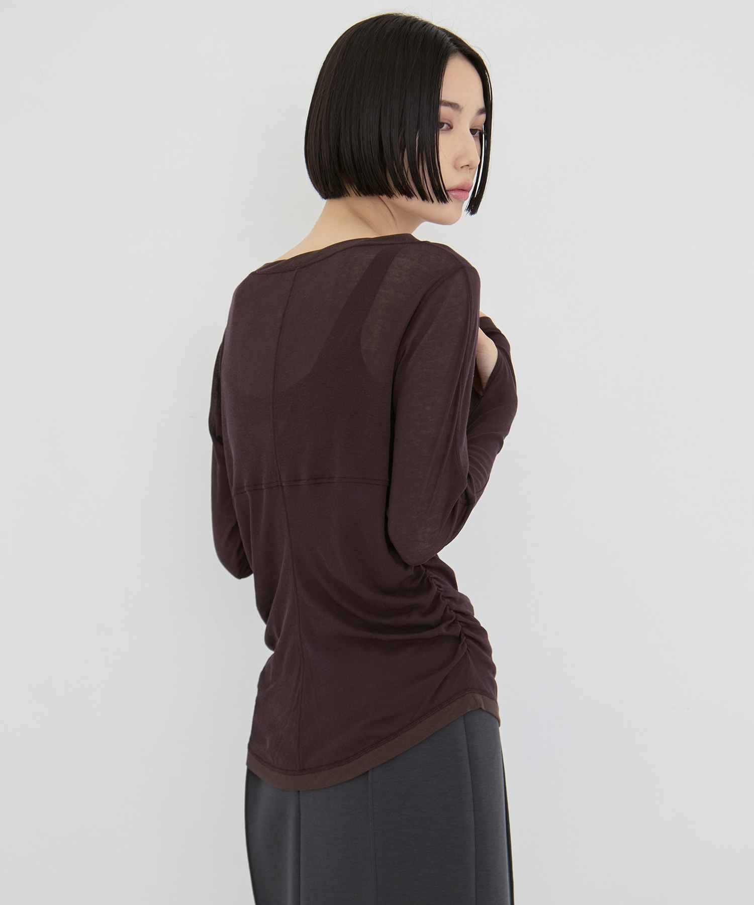 2way Sheer Cotton Long Tee STUDIOUS