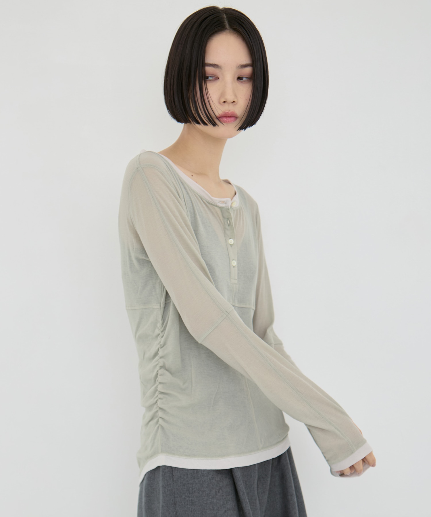 2way Sheer Cotton Long Tee STUDIOUS
