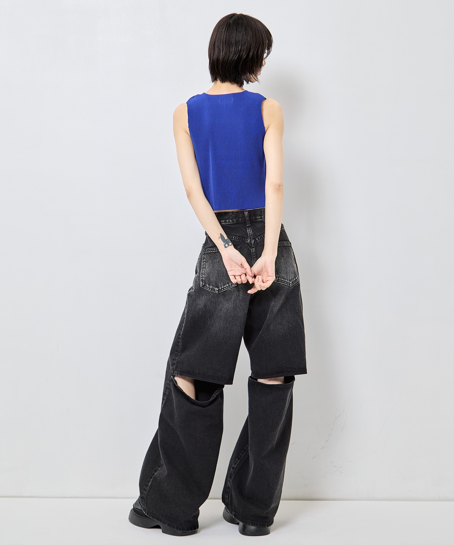 別注 WASHED DENIM CUT OUT WIDE PANTS JOHN LAWRENCE SULLIVAN