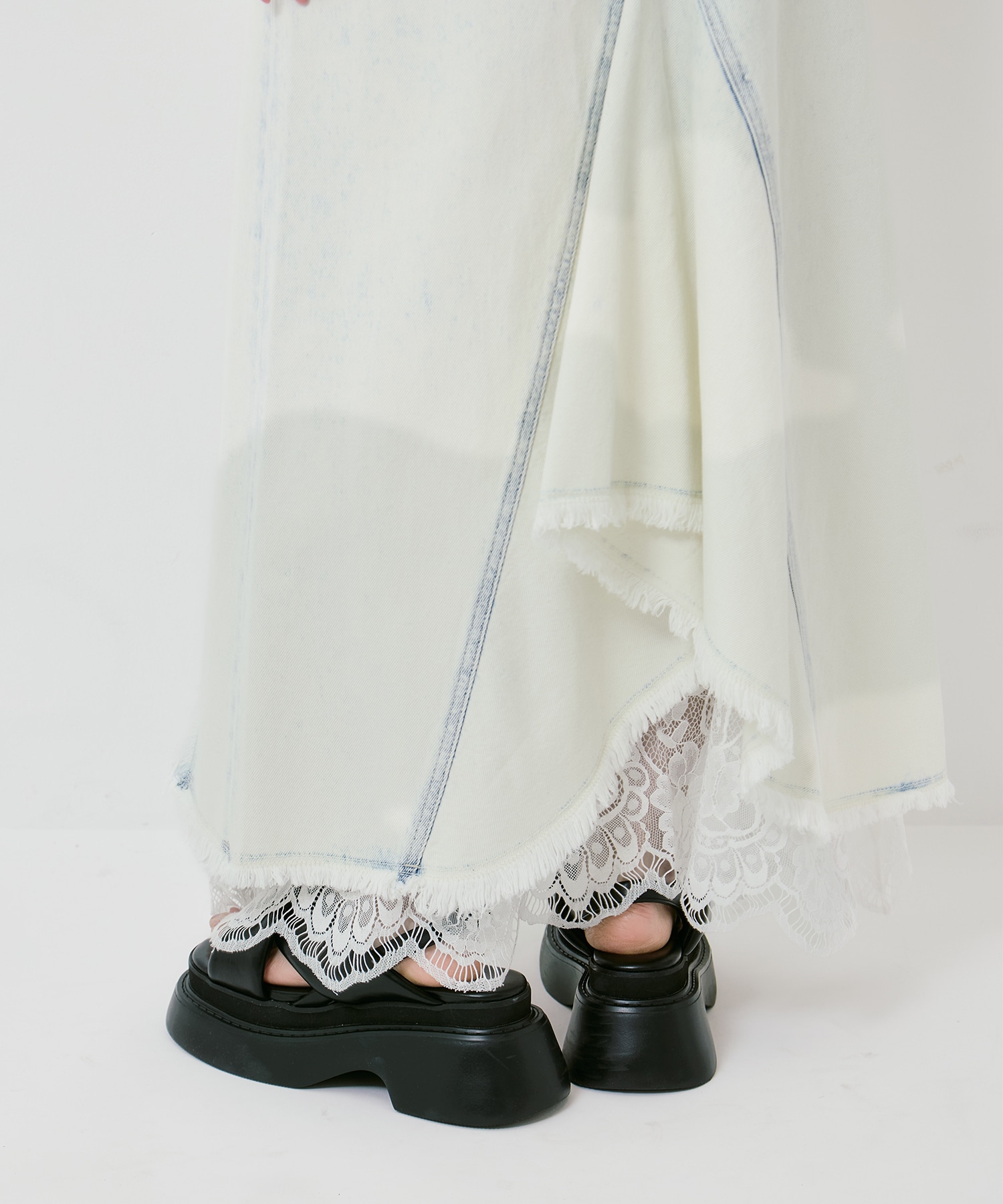 REMAKE LIKE DENIM LACE LAYERED SKIRT AMERI