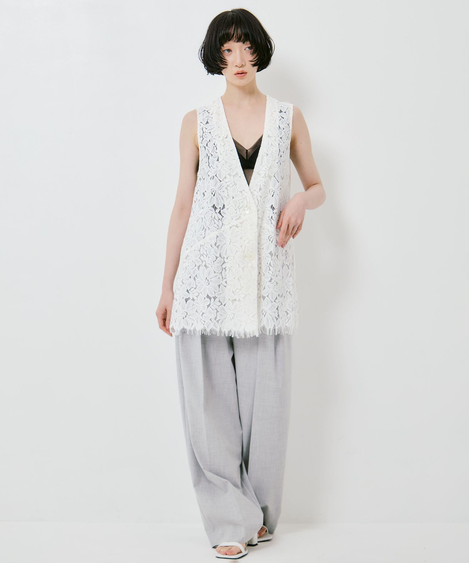 MELANGE LACE VEST LAYERED JACKET AMERI
