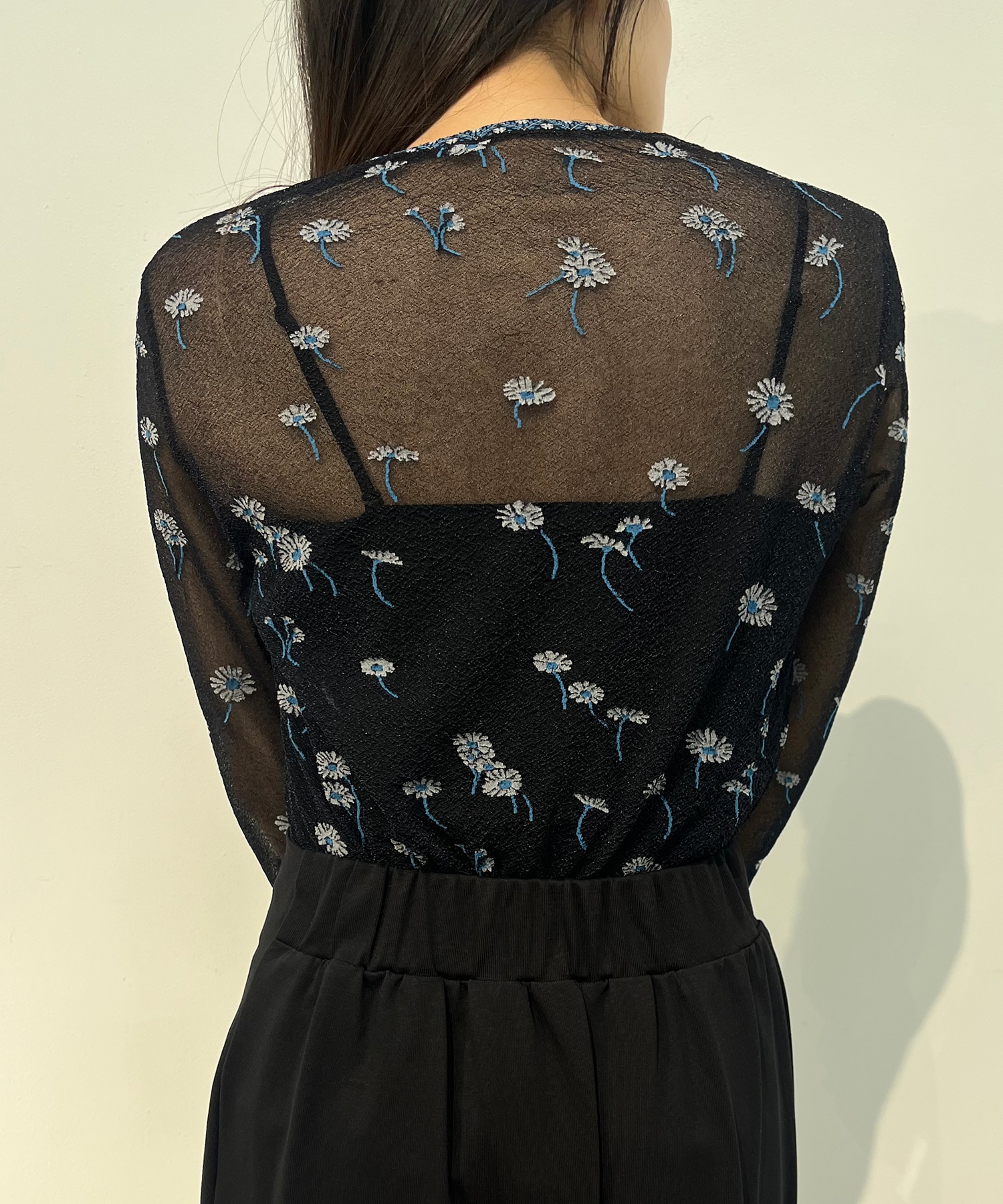 Floral Pattern Long Sleeve Sheer Knit Top Mame Kurogouchi
