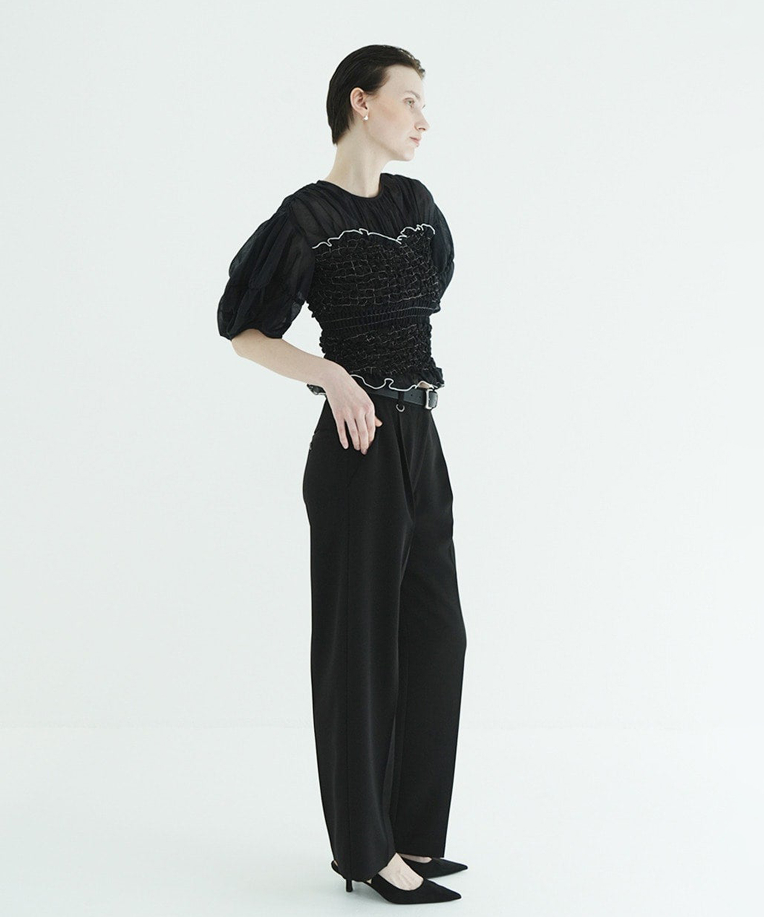 COLOR STITCHED SHIRRING TOPS CLANE