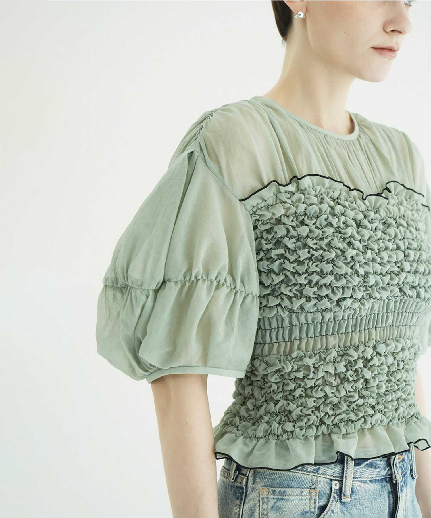 COLOR STITCHED SHIRRING TOPS CLANE