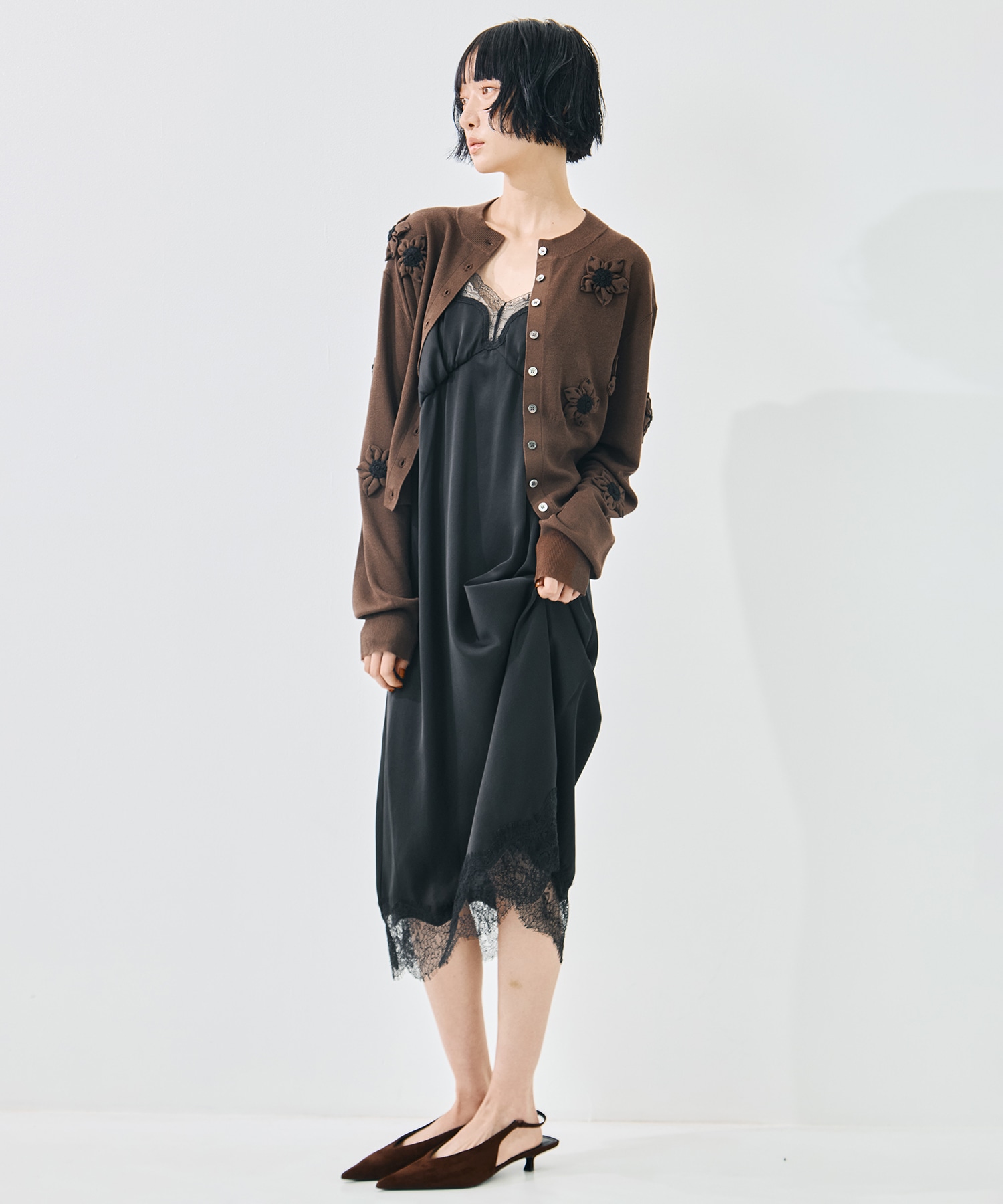 FLOWER MOTIF KNIT CARDIGAN CLANE
