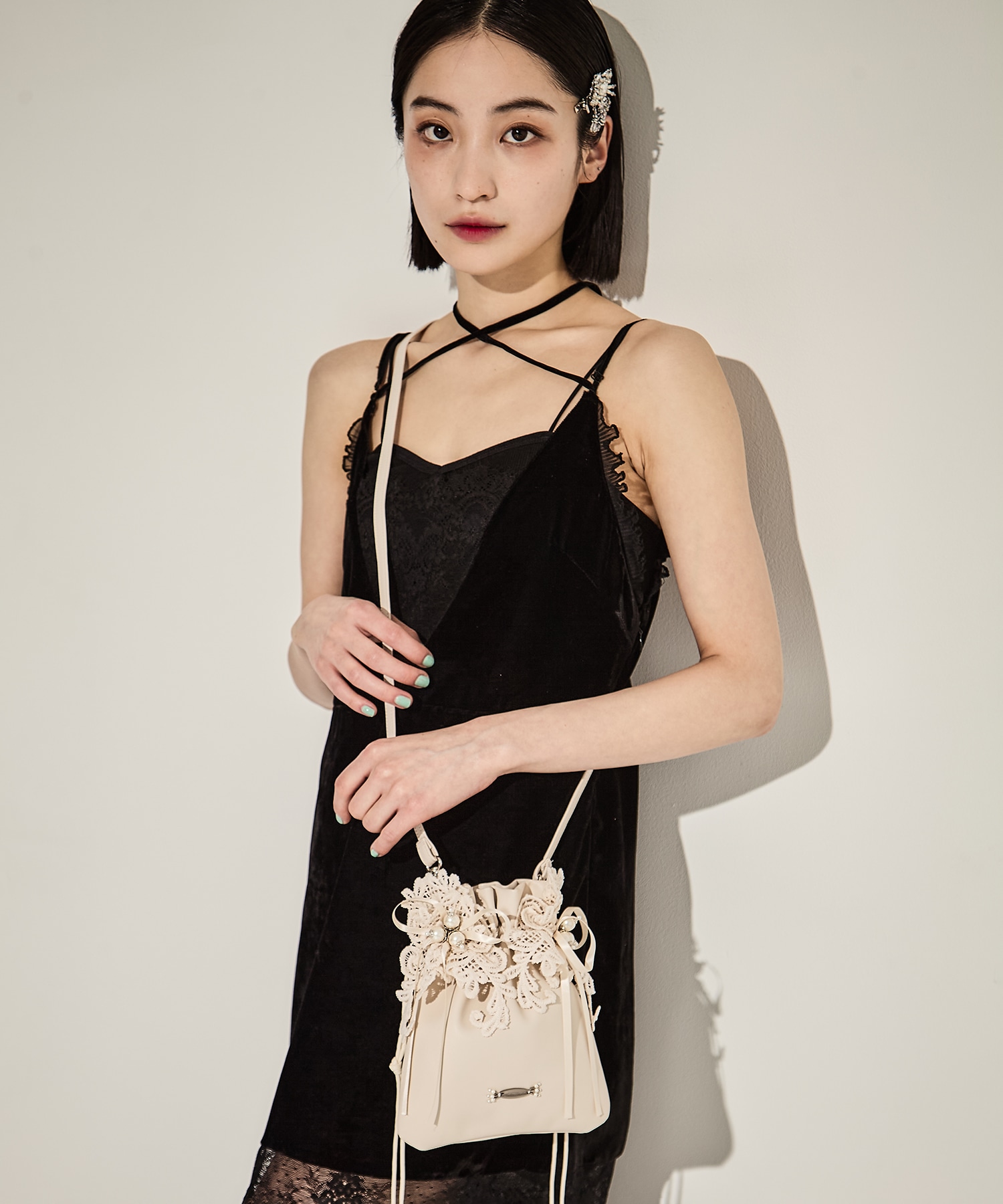 lace flower drawstring sacoche tanakadaisuke