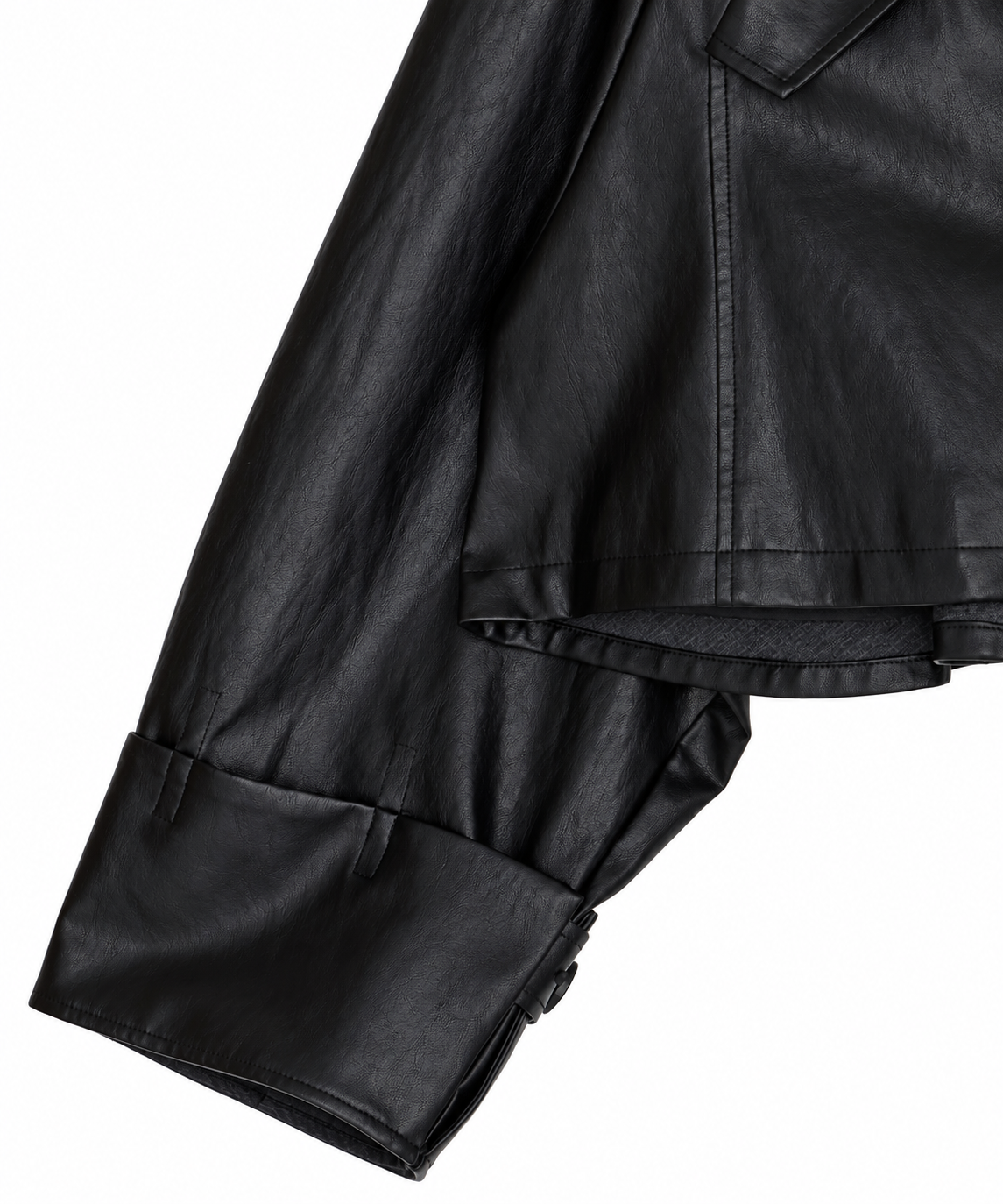 DRAWSTRING YOKE SYNTHETIC LEATHER SHORT COAT AMERI