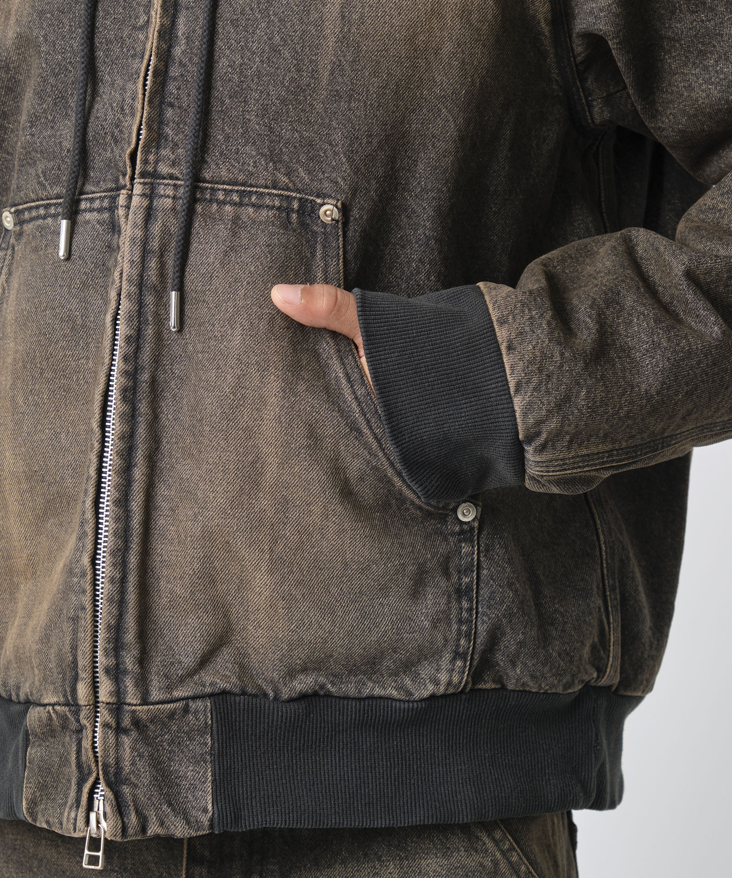 別注　DENIM HOODED WORK JACKET NVRFRGT